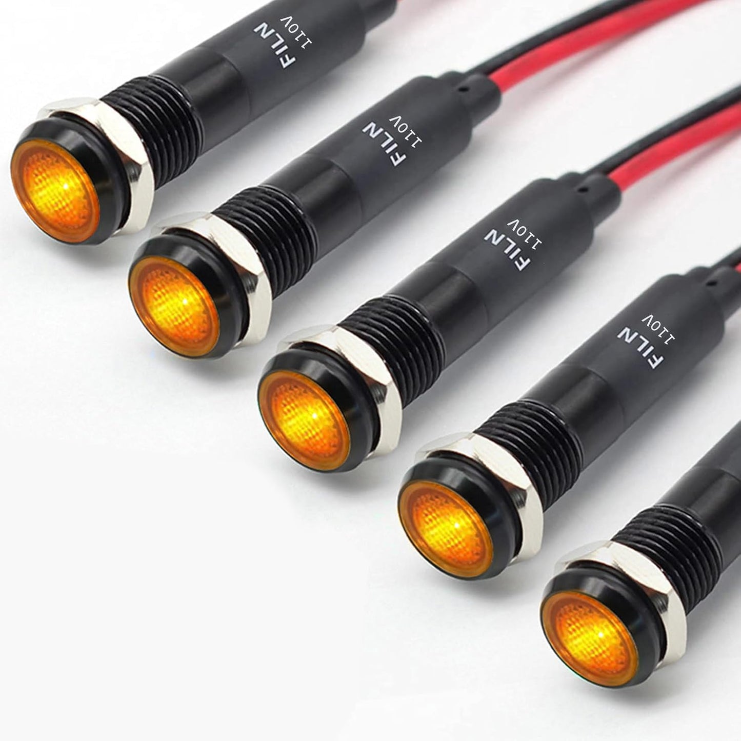 5Pcs 8MM (5/16'') Indicator Light 110v 120v Metal Pilot Lamp Lights Aluminum Black Anodized Waterproof ip67 Red Signal Lamp Light(110V-Black Anodized-Yellow 5Pcs)