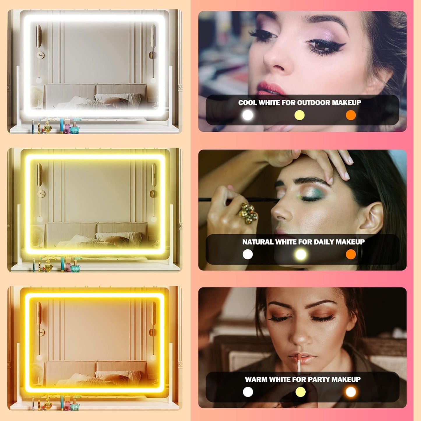 Lighted Makeup Mirror, 17.3"x13" Hollywood Vanity Mirror with Led Lights, Three Color Lighting Modes, and 5X Magnification Mirror, Smart Touch Control, 360°Rotation(Round Corner)