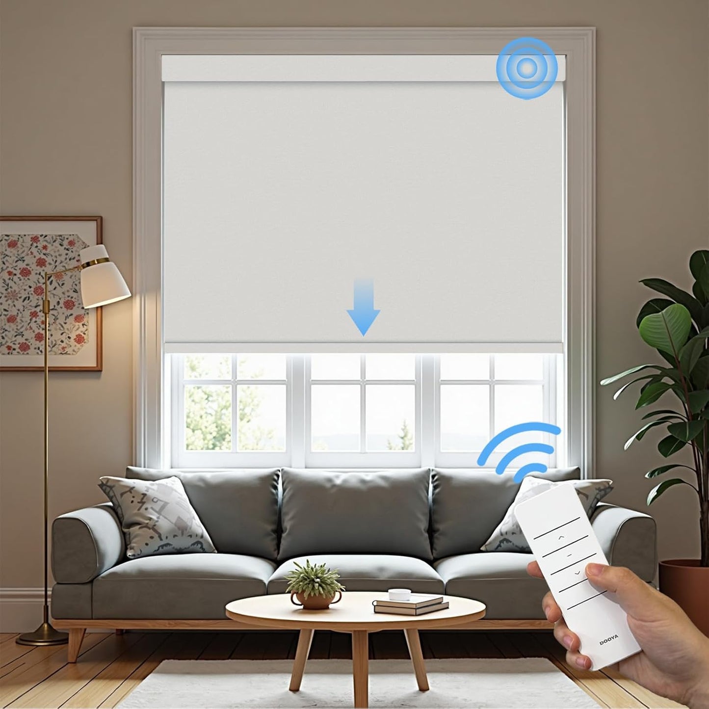 Motorized Roller Blinds with Remote, 100% Blackout Automatic Roller Shades for Bedroom, Bathroom, and Living Room, Customized Size, Ancient Wall Gray
