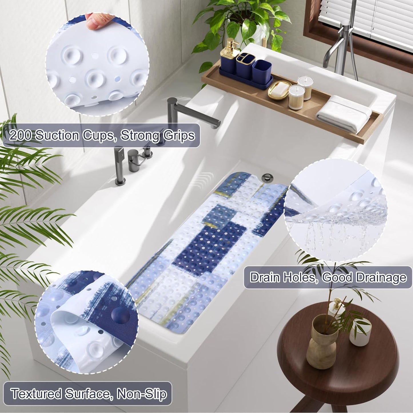 Bathroom Accessories Set - 26PCS Navy Blue Bathroom Set, Bathroom Accessory Set with Shower Curtain and Rugs and Bathtub Mats for Home
