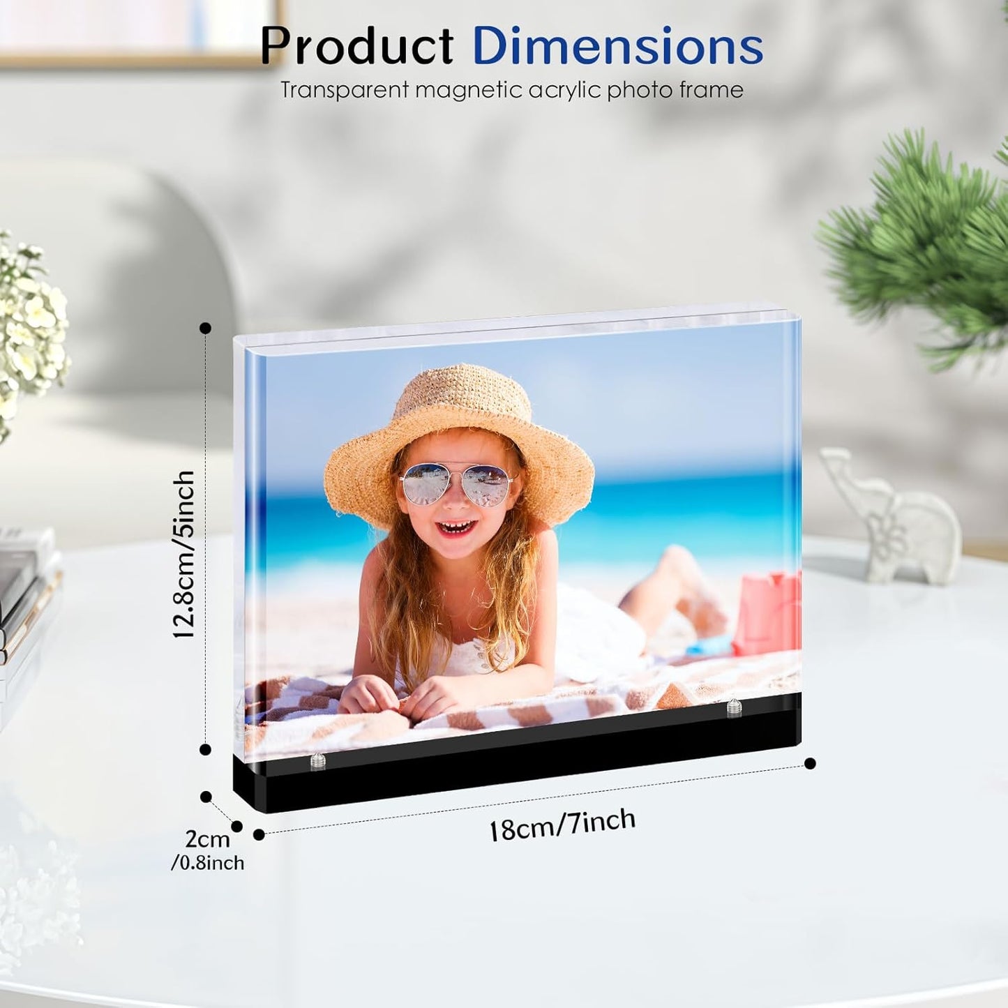 Magnetic Acrylic Picture Frames – Thick Double-Sided Clear Display, Black Base Decorative 5x7 Photo Frame for Home & Office Desktop (3-Pack, Horizontal)