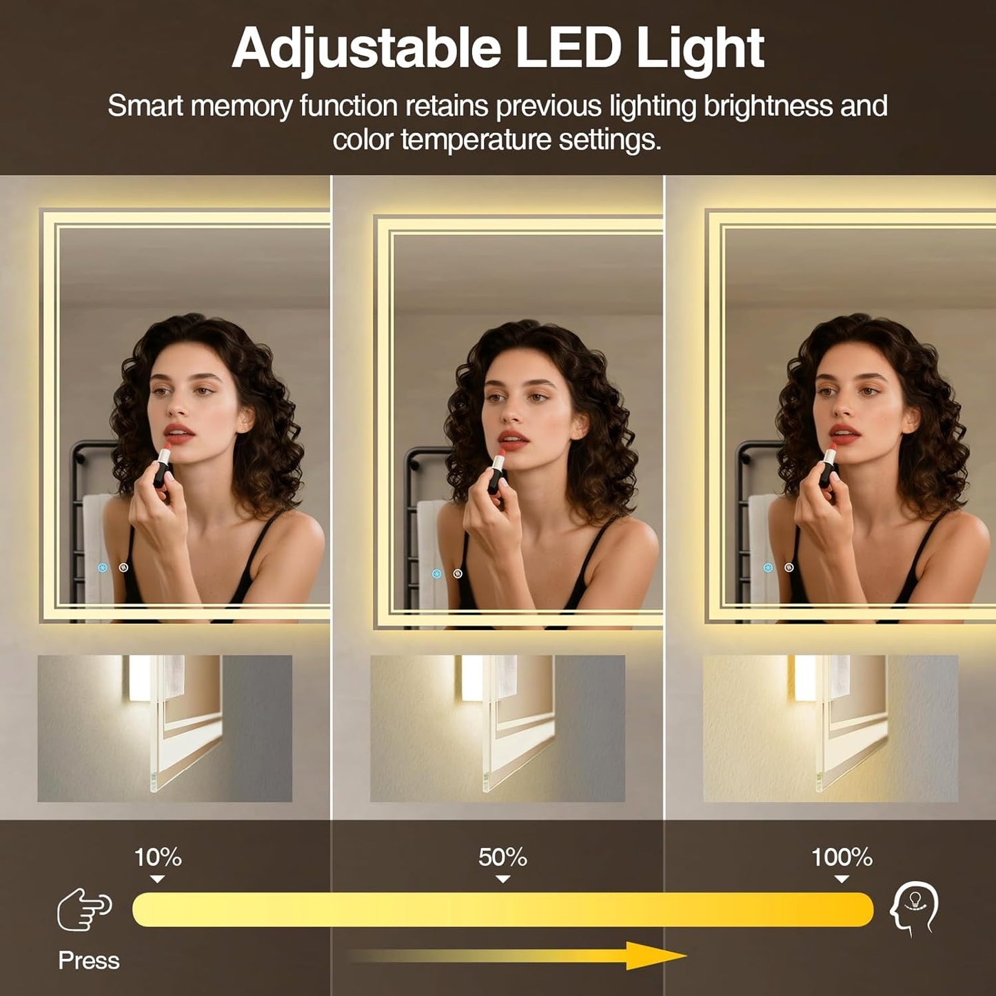 28"x 36" LED Bathroom Mirror with Anti-Fog, Dimmable Backlit + Front Lit, LED Bathroom Vanity Mirror for Wall, Memory Function, Shatter-Proof Glass, ETL Listed(NHYJ7922D)