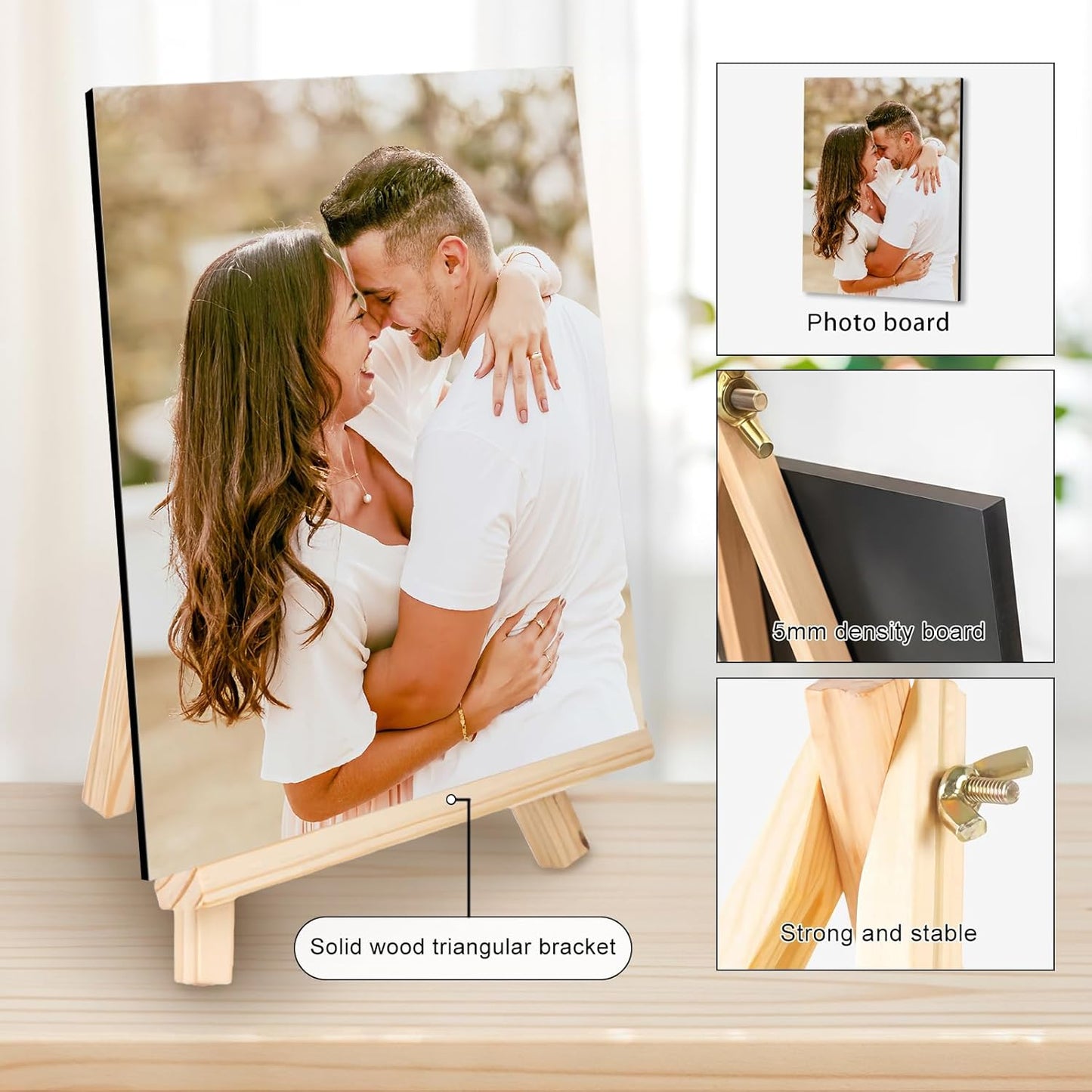 Custom Photo Frame with Stand, Personalized Picture Display, MDF and Wood Construction, Desktop Decor, Multiple Designs, Customizable Gift for Family and Friends