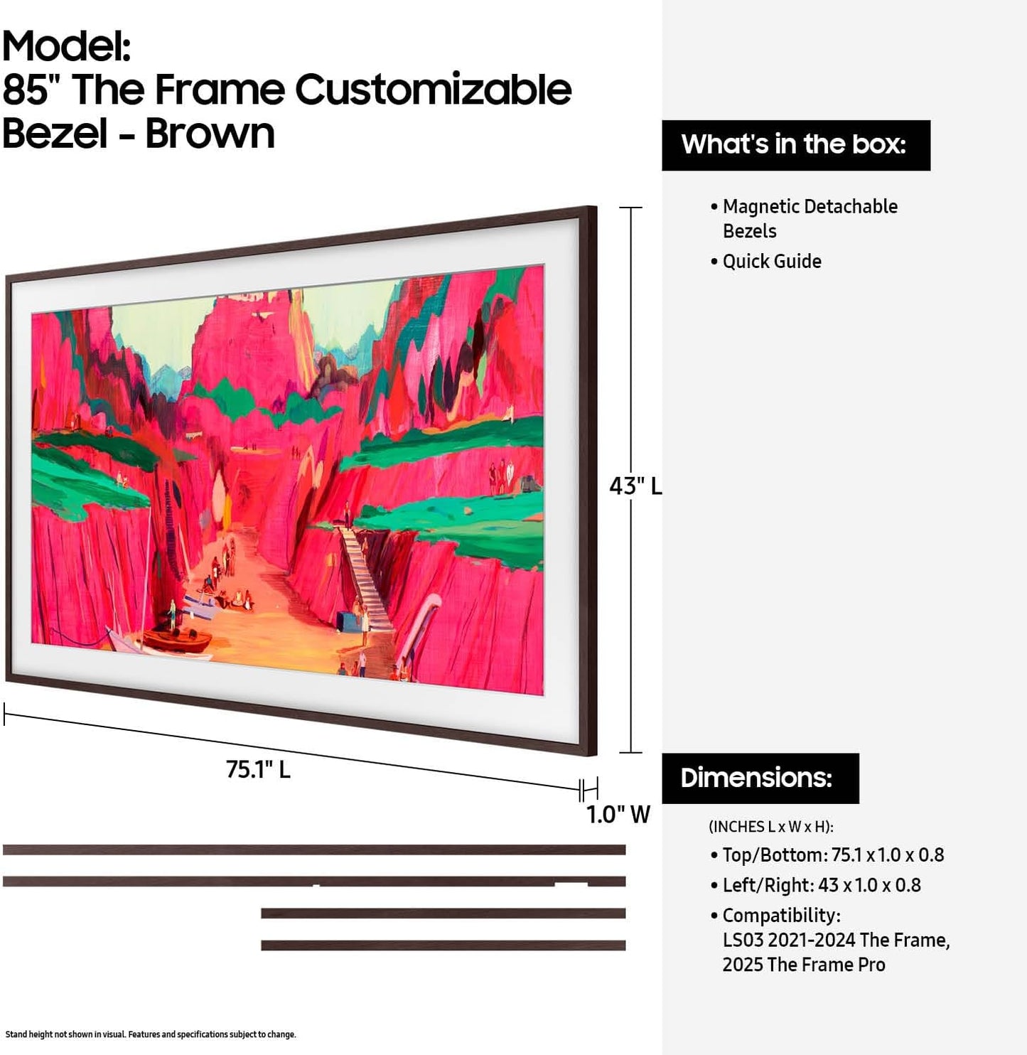 Samsung 75” The Frame Customizable Bezel (2025 Model), Magnetic, Quick and Easy Installation, VG-SCFF75BWBZA, Modern Brown