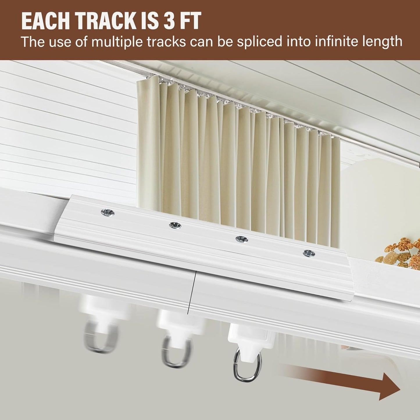 Ceiling Mount Curtains Track Room Divider Privacy Partition Separator Curtain Tracks Rods Heavy Duty RV Shower Outdoor Rail Clip Hook Set, White 3-15ft