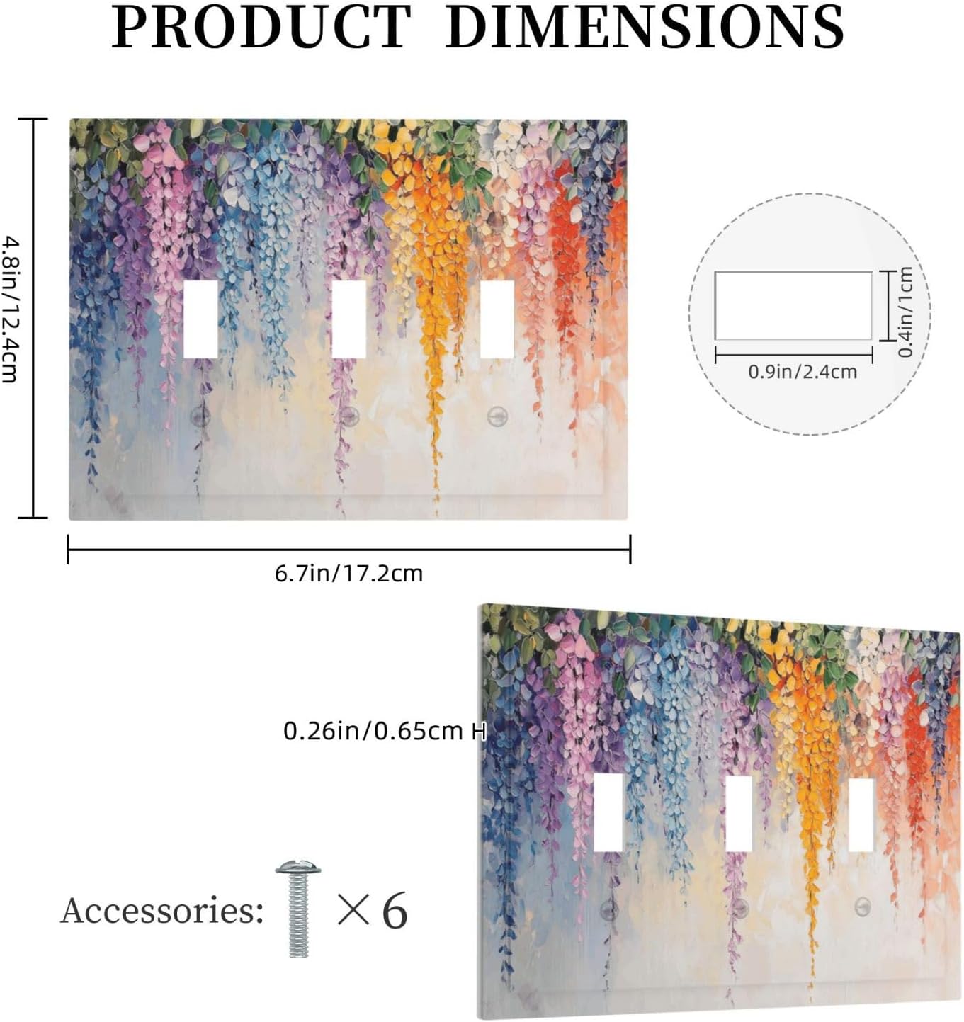 Colorful Wildflower Wisteria Cascade Floral Flower Decorative Switch Plates 3 Gang Wall Plate Triple Toggle Light Switch Cover Faceplate Electrical Wall Panels for Bedroom Living Room Decor