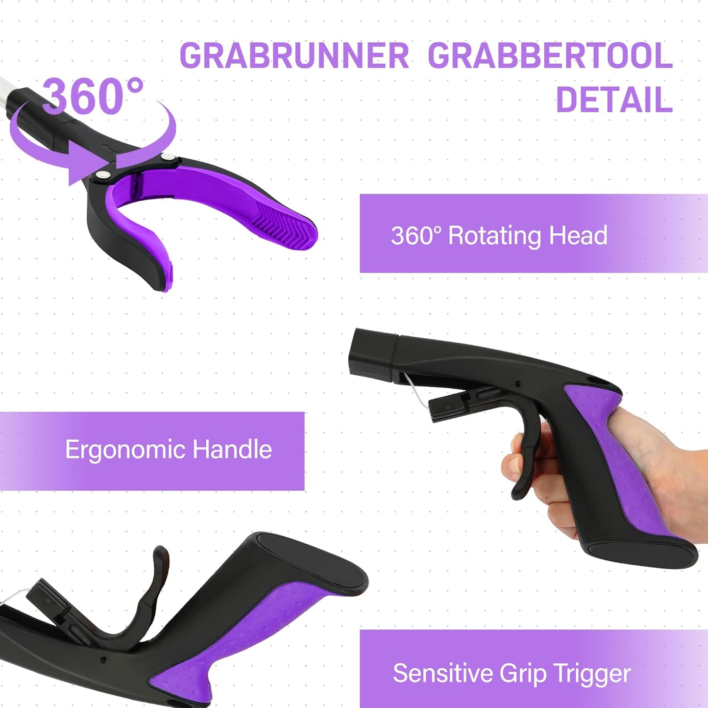 Grabber Reacher Tool - 32” Reacher Grabber Tool with Strong Magnetic and Swivel Head - FDA Registered Heavy Duty Pick Up Stick Grabbers for Seniors, Trash, Surgery Recovery Must Haves Gifts(Purple)