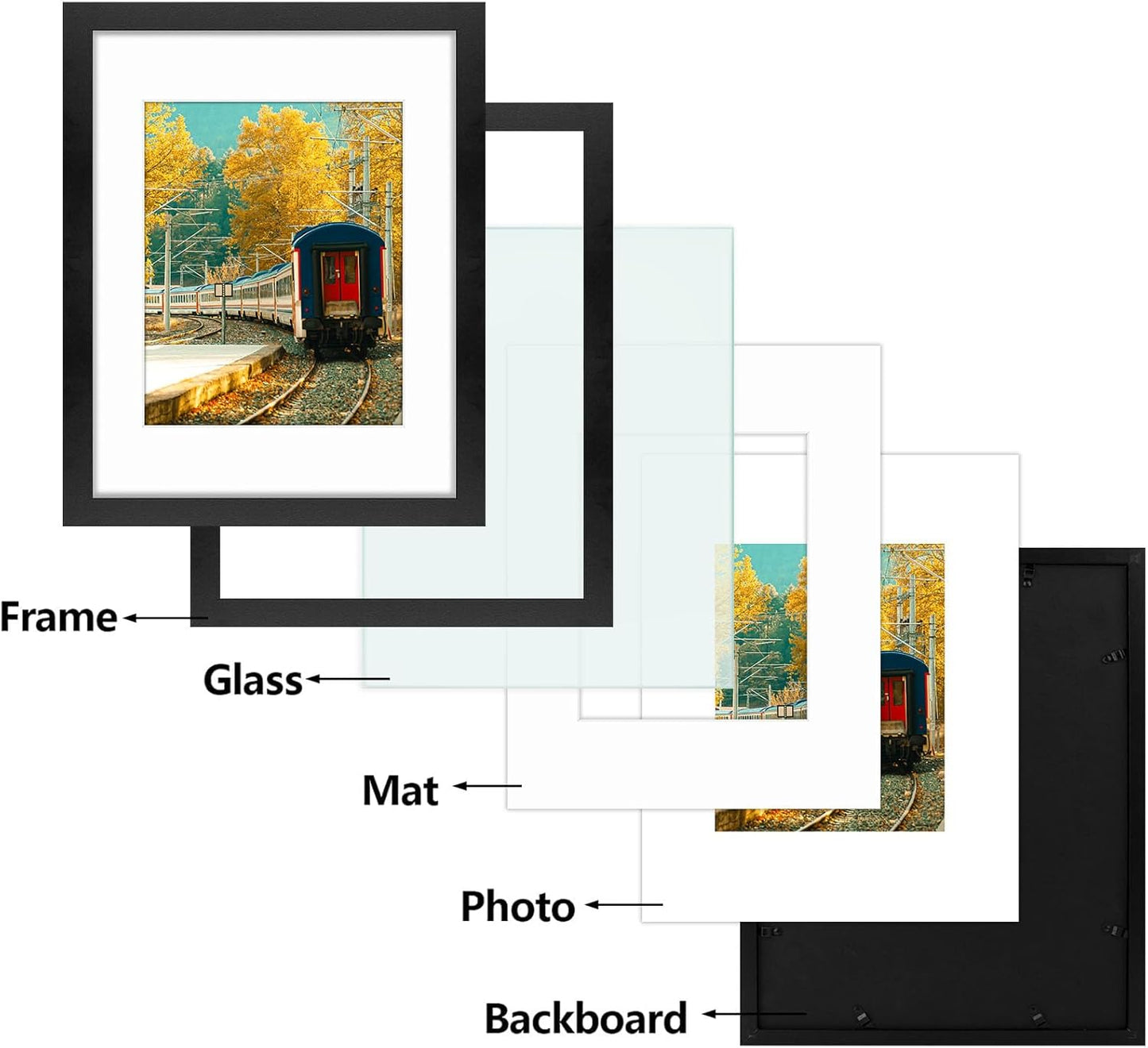 Golden State Art, 11x14 Picture Frame with Mat for 8x10 - High Definition Glass Wall Mounting Horizontal Vertical Display (Black, 2 Pack)