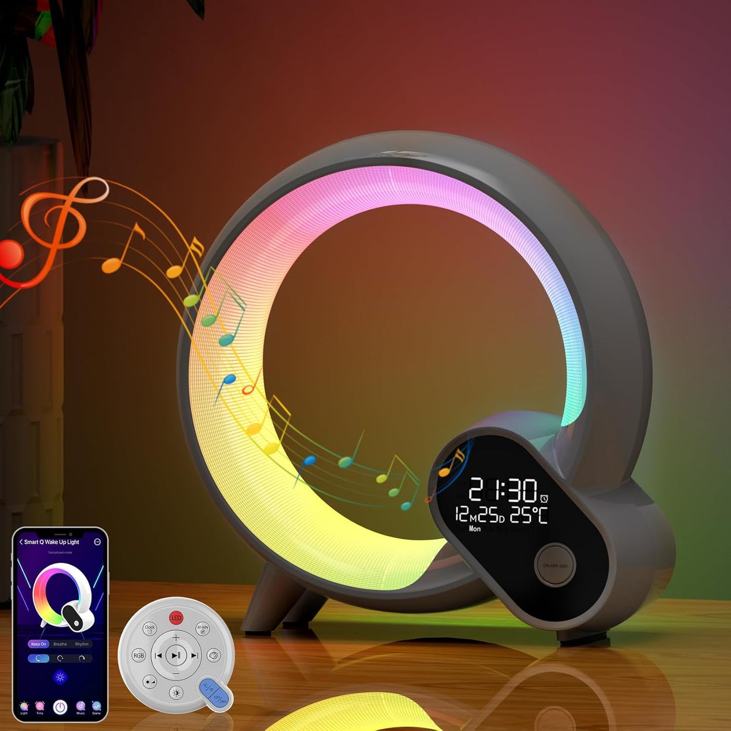 Smart Night Light for Kids,Wake Up Light Sunrise Alarm Clock,Ambient Light & Sleep Assistant White Noise Sound Machine Baby Night Light,App,Bluetooth Speaker,Snooze,Timer,Remote Control,Ideal for Gift