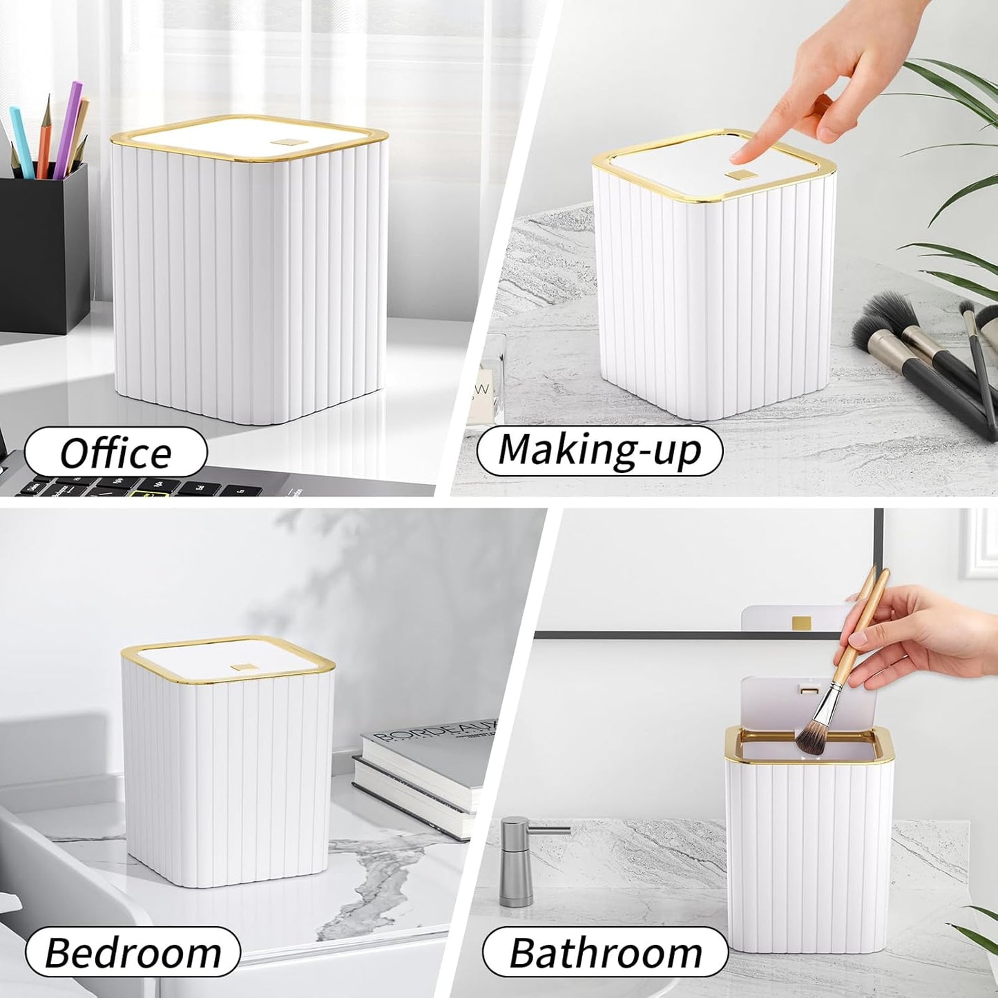 Bathroom Accessory Set - Bathroom Set, 12PC Bathroom Accessories Set, White Bathroom Accessories Set, Mini Trash Can, Toilet Brush, Trash Can & Soap Dispenser