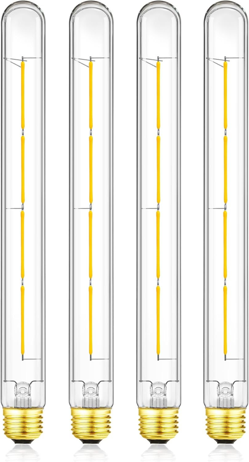 XININSUN T300 Led Bulb, 11.8 Inch Long Tubular Led Light Bulbs, 100Watt Equivalent, 1000lm, Dimmable, Clear Glass, E26 10W T10 LED Edison Tube Lamp Bulb,4 Pack. (6W=60W 3000K)