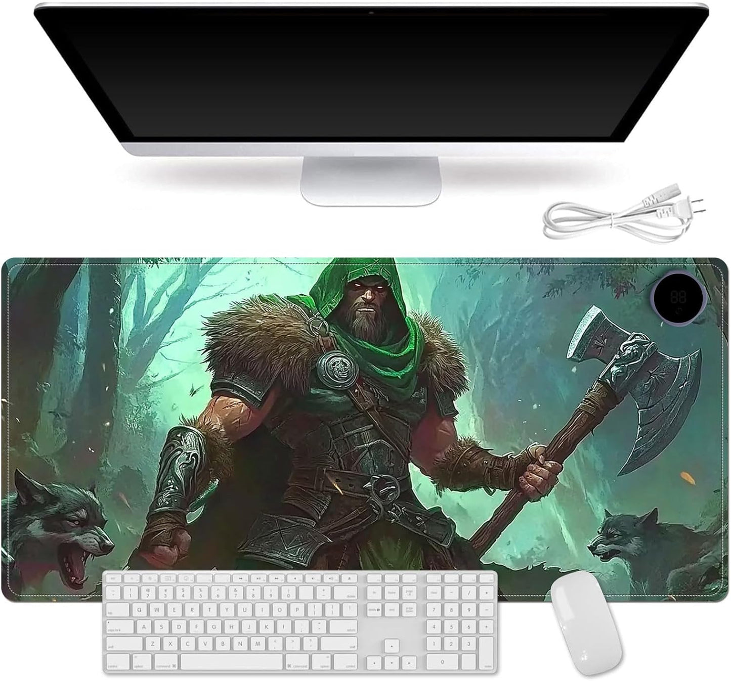 Heated Mouse Pad for Desk 31.5" x 13" – PU Leather Warm Desk Pad with 3 Heat Levels (104°F/113°F/122°F), Plug-in Electric Heating Mat with Auto Shut-Off, Waterproof & Rollable, Wild Hunter