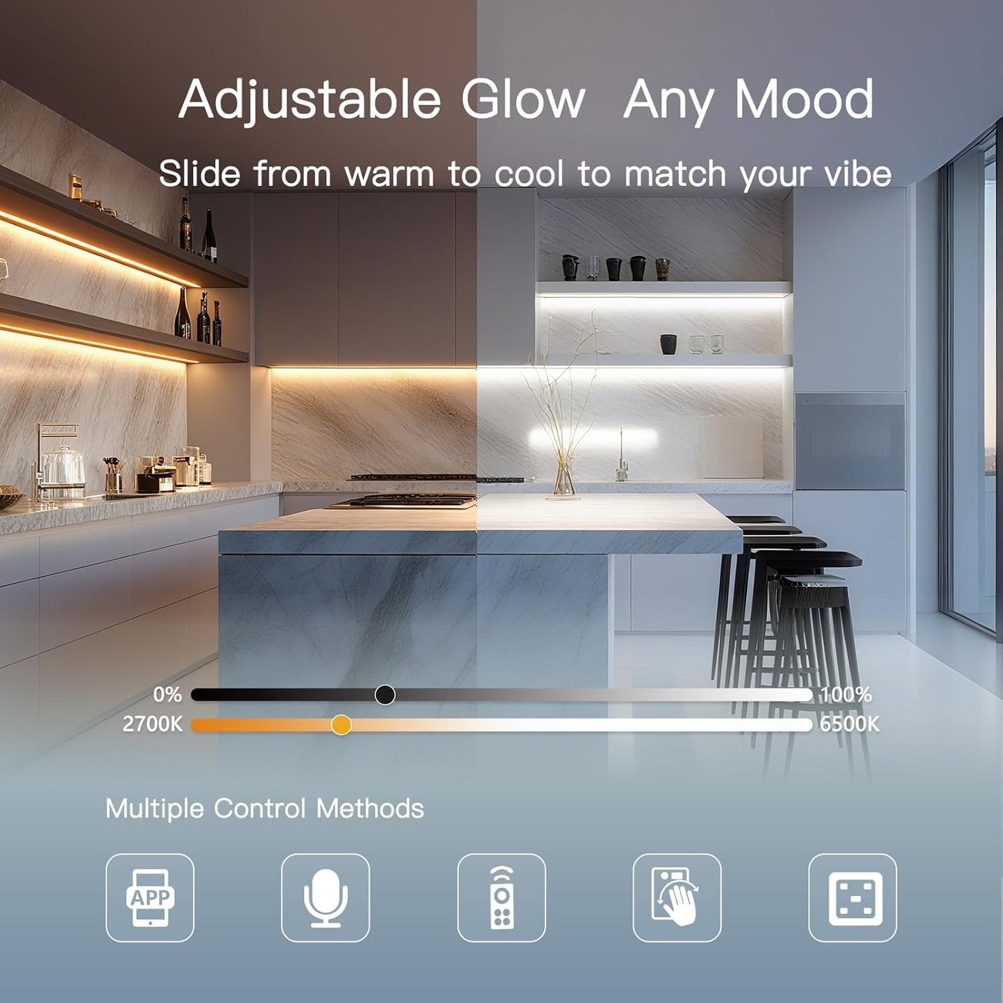 V4light Plug in Under Cabinet Lighting, 6 Pack 12 Inch Ultra-Slim LED Light Bars, Smart App/Voice/Remote Control, Works with Alexa, Dimmable & CCT Adjustable, 5W/Bar, for Kitchen, Closet, Counter