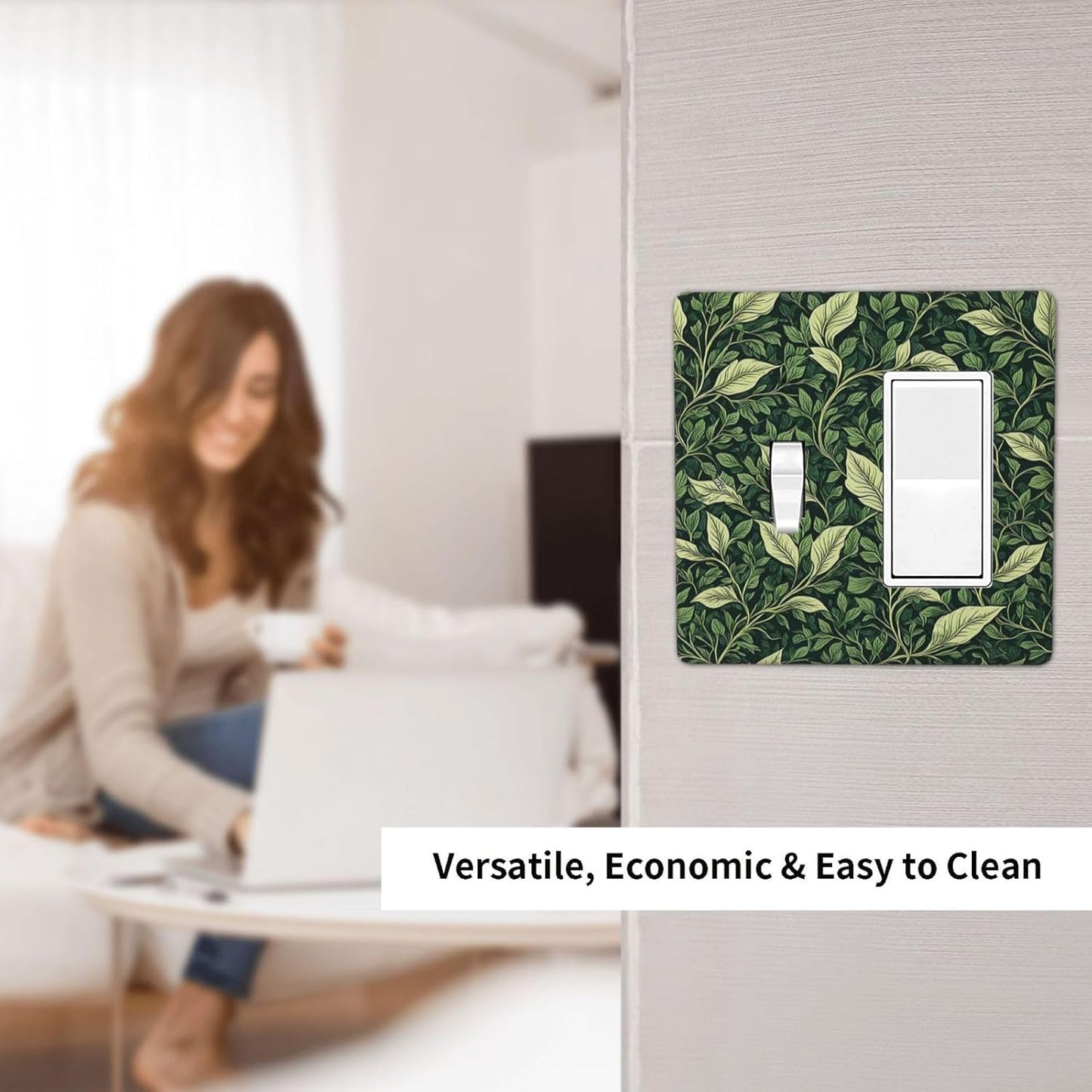 Vintage Green Plant Leaves 2 Gang Combo 1 Toggle 1 Rcoker Light Switch Covers Decorative Switch Plates Electrical Switch Plates and Outlet Covers for Home Art Decor 4.5 X 4.5 IN