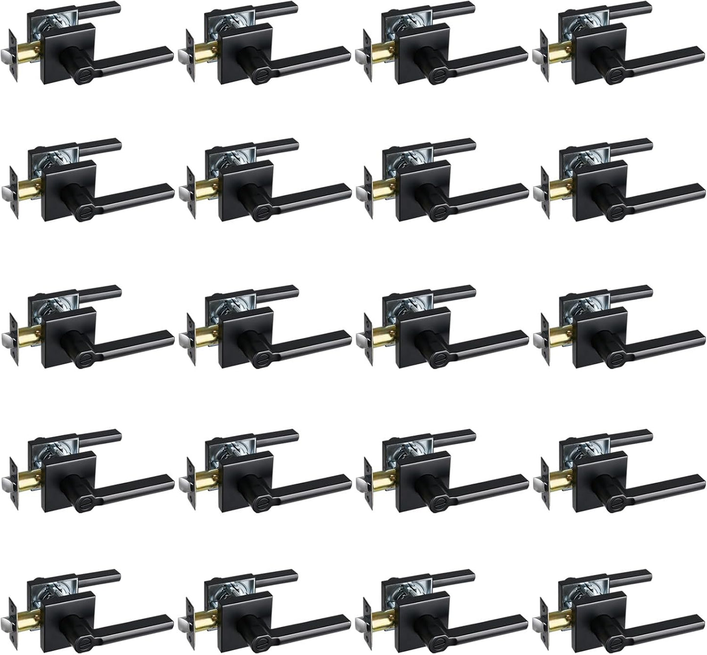 Privacy Door Lever, Heavy Duty Bathroom Bedroom Handle Lock, Keyless Interior Knobs, Matte Black, Reversible for Right&Left Handed, 20Packs