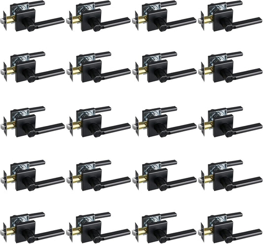 Privacy Door Lever, Heavy Duty Bathroom Bedroom Handle Lock, Keyless Interior Knobs, Matte Black, Reversible for Right&Left Handed, 20Packs