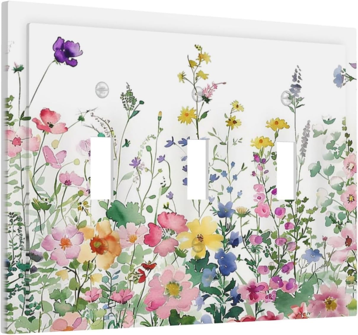 Decorative Switch Plates Boho Colorful Flowers Plant Rustic Wildflower 3 Gang Wall Plate Triple Toggle Light Switch Cover Faceplate Electrical Wall Panels for Bed Room Bathroom Decor