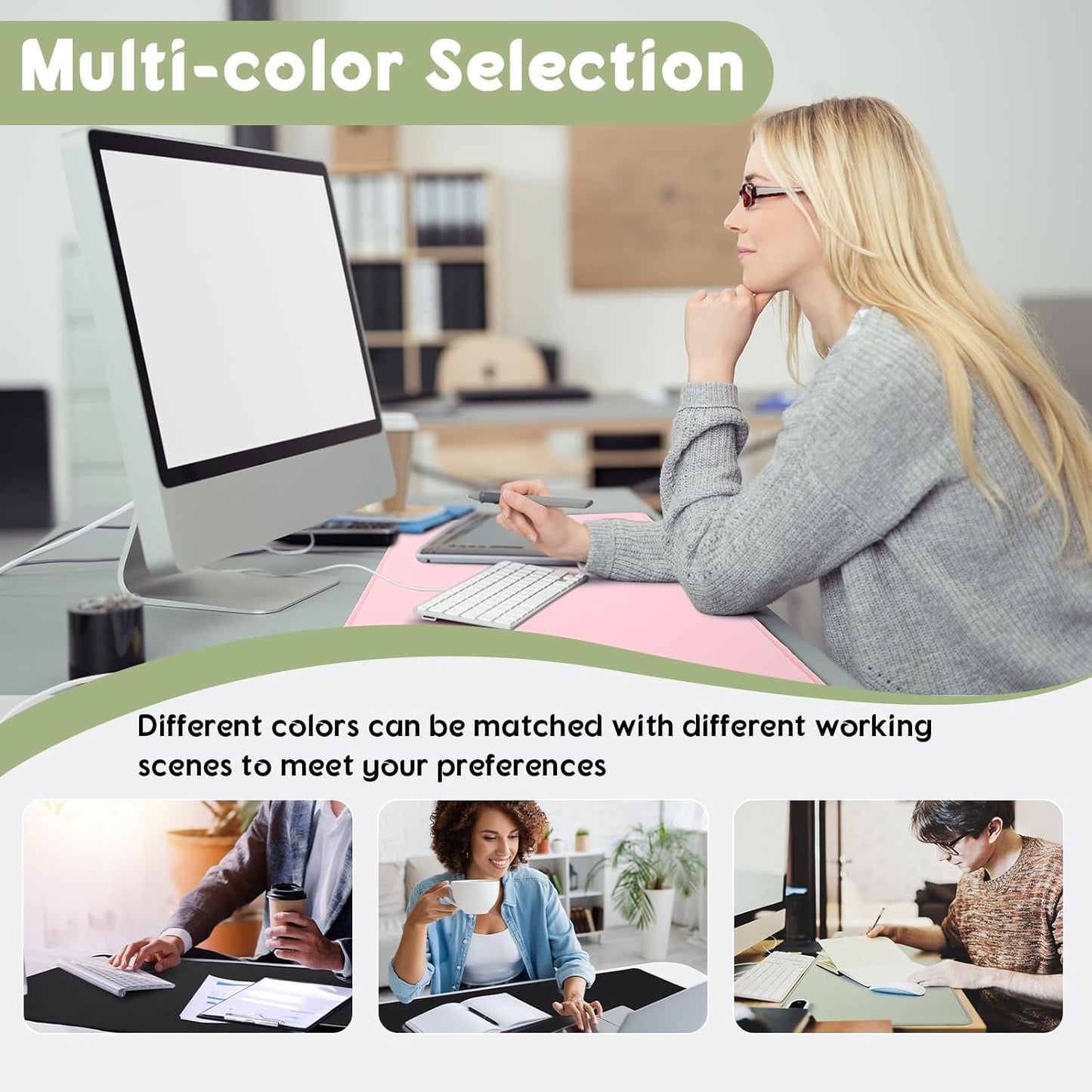Konohan Heated Large Desk Mat PU Leather Warm Mouse Pad with 5 Heating Level & 4 Hour Auto Shut-Off Heating Keyboard Pad Warmer Gaming Mice Mat Only Supports 110v(Gray-Green Color,35.4"x 14.2")