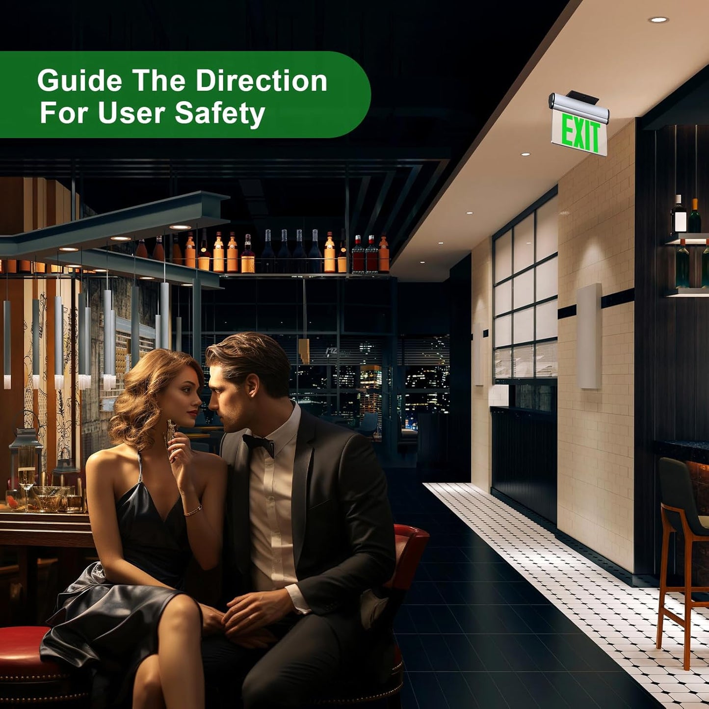 Led Edge-Lit Exit Sign ,Brushed Aluminum Housing Single-Sided Clear Rotating Acrylic Panel,Hardwired Emergency Exit Signs with Battery Backup, 120V-347VAC,Green Led Emergency Exit Light for Business , UL Listed,Top/Side/Wall Mount(4 Pack)