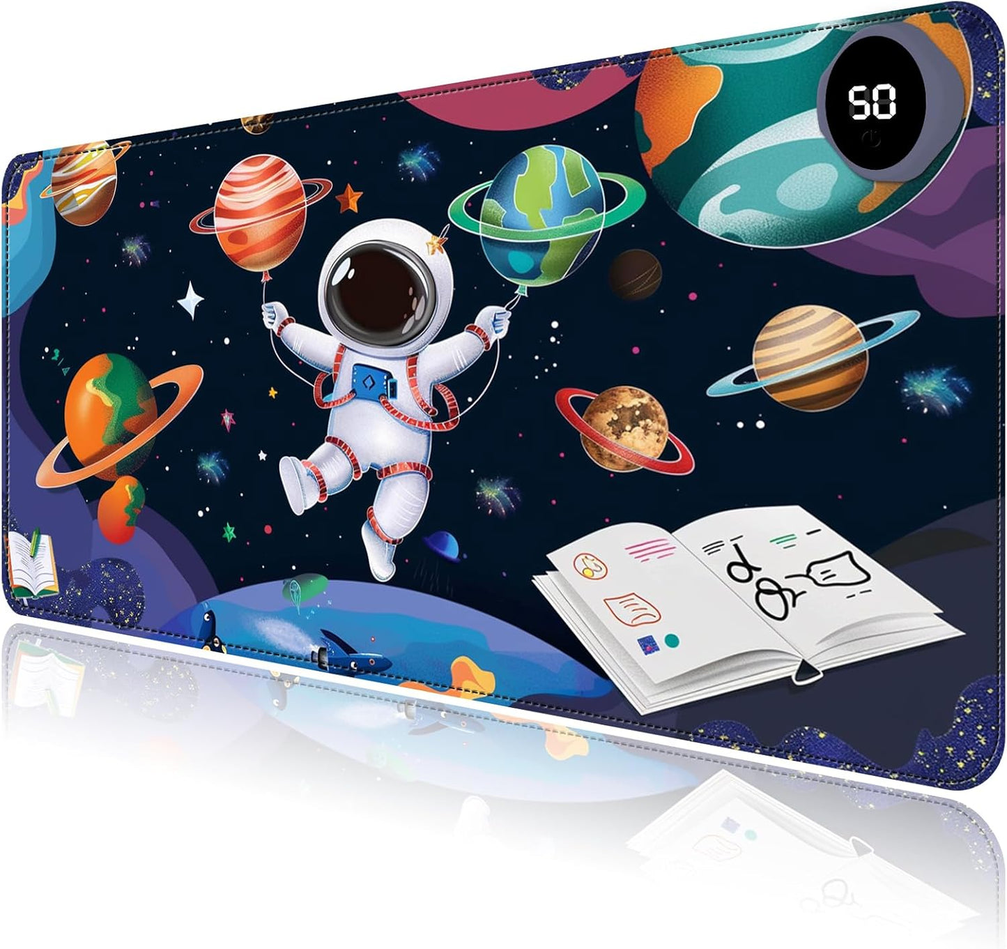Heated Mouse Pad with 3 Levels Heated & 3 Hours Auto Shut-Off Mouse Pad for Warming Hands in Office Home, 31.5" x 13"Large Safe Desk Mat Hand Warmer，Cute Astronaut