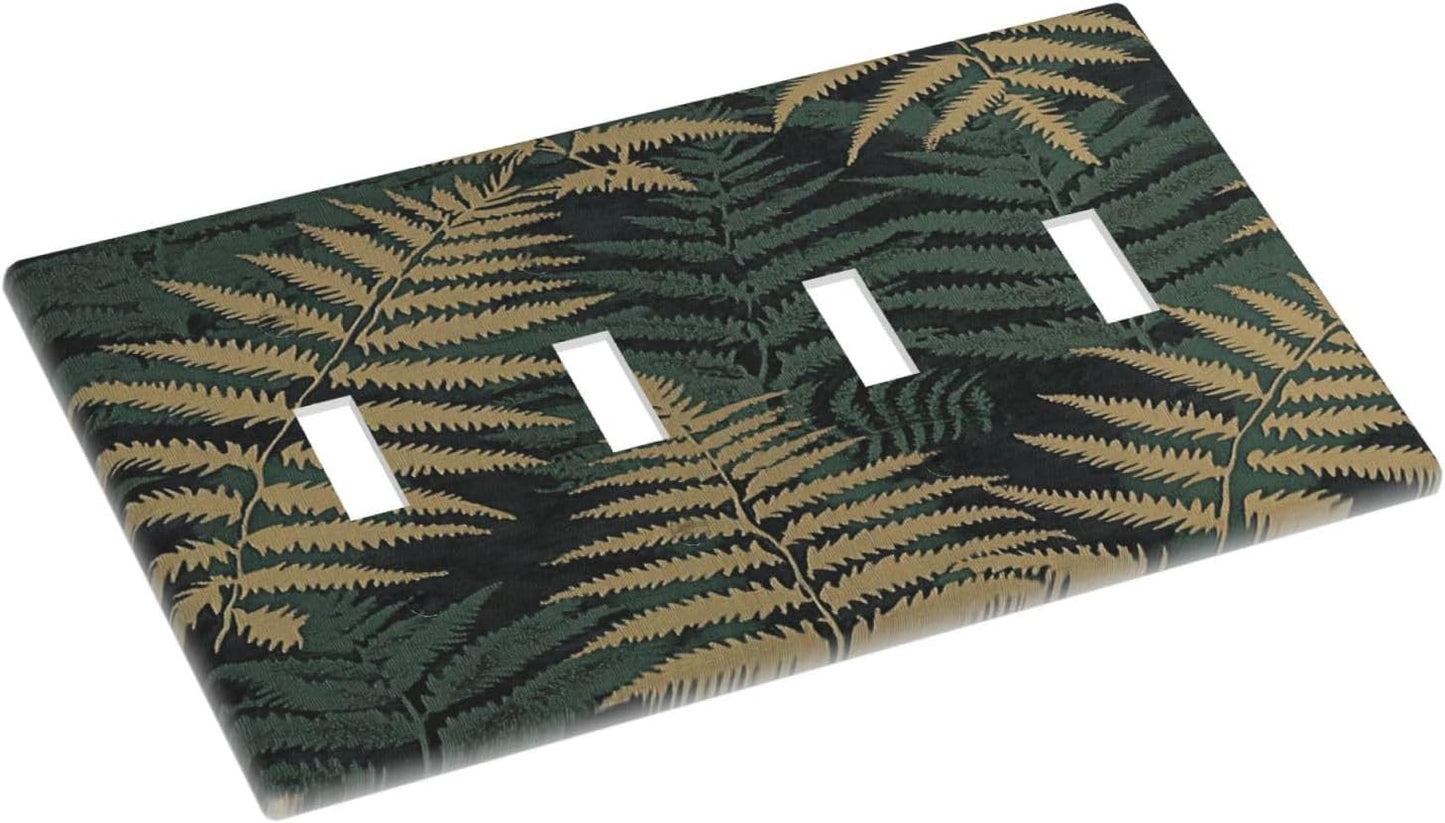 Light Switch Covers Botanical Fern Green Leaf Forest Quad Toggle Electrical Faceplate 4 Gang Wall Plate Decorative Switch Plates For Bed Room Home Decor