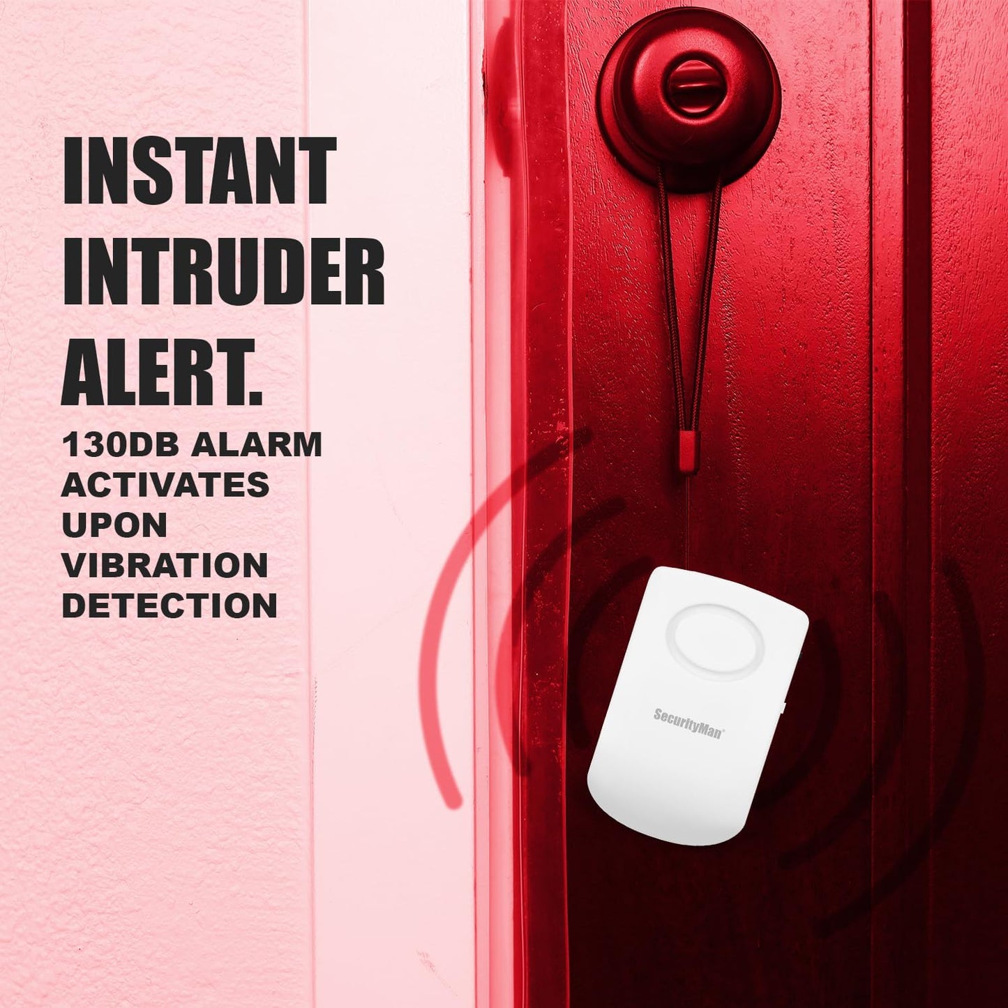 Securityman Door Handle Alarm with 130dB Vibration Triggered Portable Door Alarms When Opened - Perfect for Kids, Toddler, Elderly, Hotel, Travel, Bedroom (2 Pack Door Security)