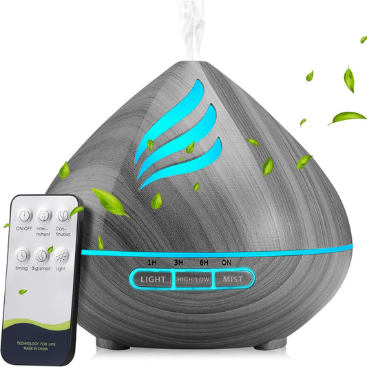 Essential Oil Scent Diffuser: 500ML Aroma Diffuser with Remote Control, Large Fragrance Aromatherapy Diffuser for Bedroom Home, Mist Humidifier & 14 Colors LED Lights and waterless Auto-Off, Dark Grey