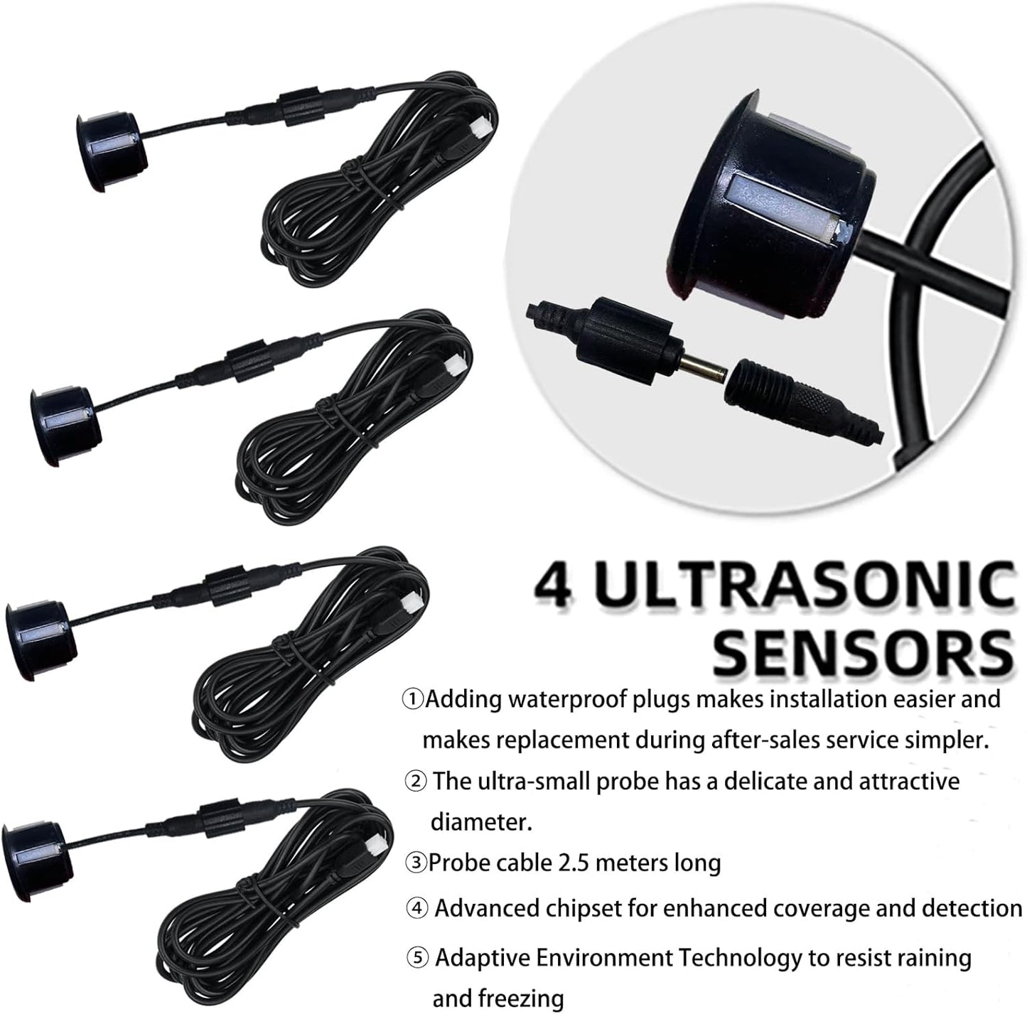 Parking Sensor Kit Backup Sensor Kit Reverse Sensor for Car 18 Color Options for Probes Adjustable Alarm Volume Professional Sensore de Reversa para Carro Safe Driving Assistant（Black）