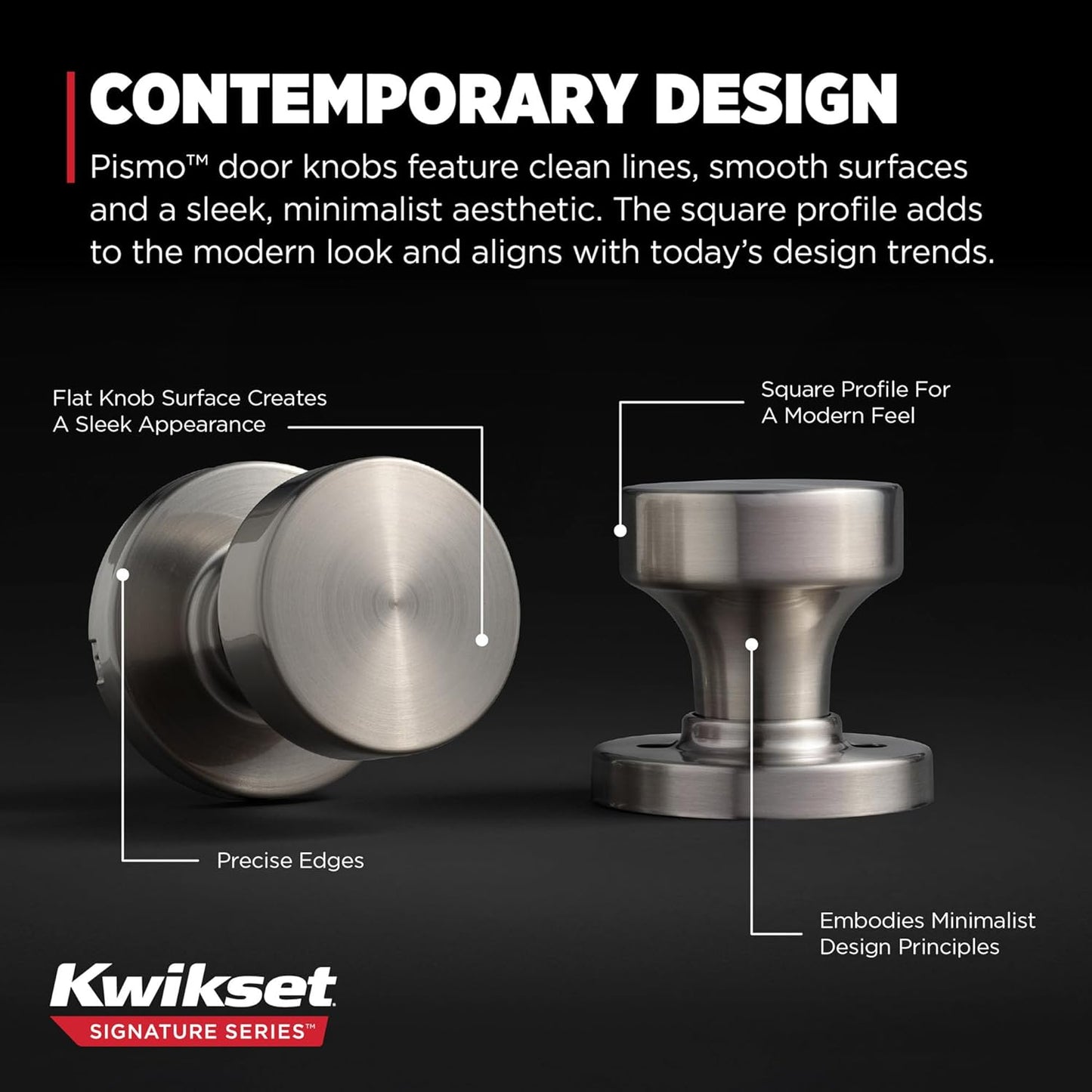 Kwikset Pismo Interior Passage Door Knob, Handle For Closet and Hallway Doors, Non-Locking Doorknob in Satin Nickel, with Microban Protection