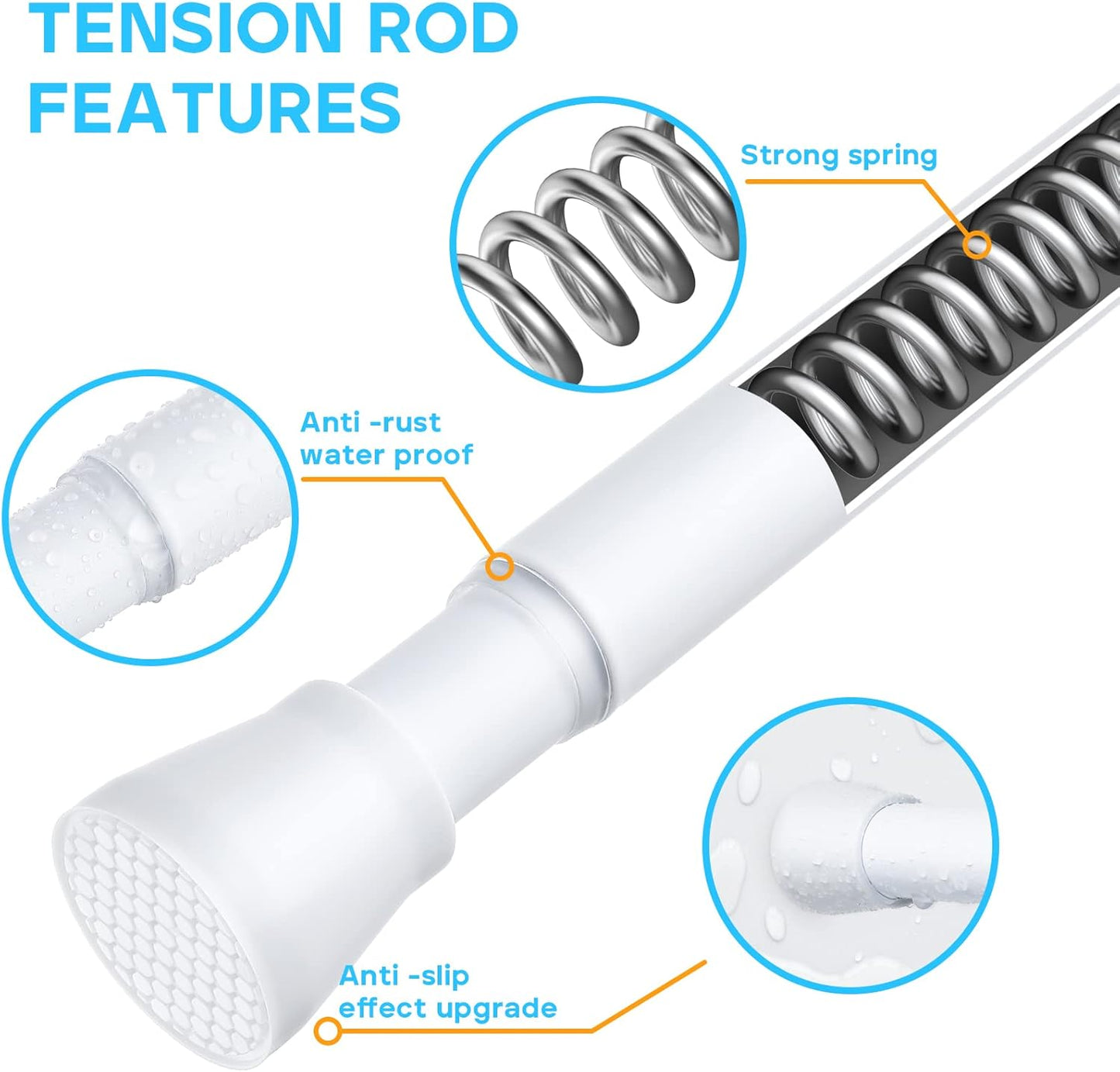 4 Pack White Tension Curtain Rod for Windows 30 To 64 Inch White Tension Rod 7/8" Adjustable Spring Curtain Rod No Drilling Tension Shower Curtain Rods for Closet Doorways