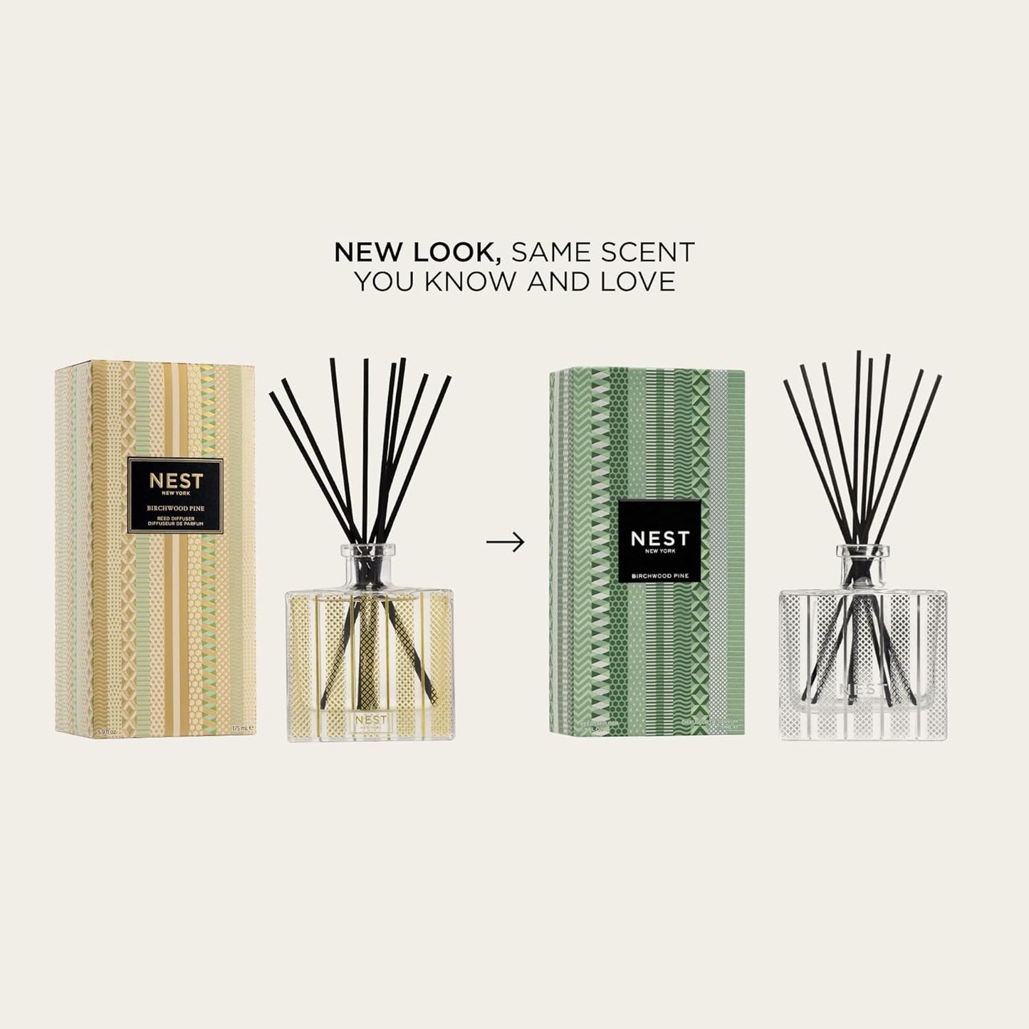 NEST New York Christmas Tree Reed Diffuser, Birchwood Pine - 5.9 fl oz - Fragrance for Up to 90 Days - Reusable, Refillable Glass Holder - Includes 8 All-Natural Reed Sticks - Flame Free