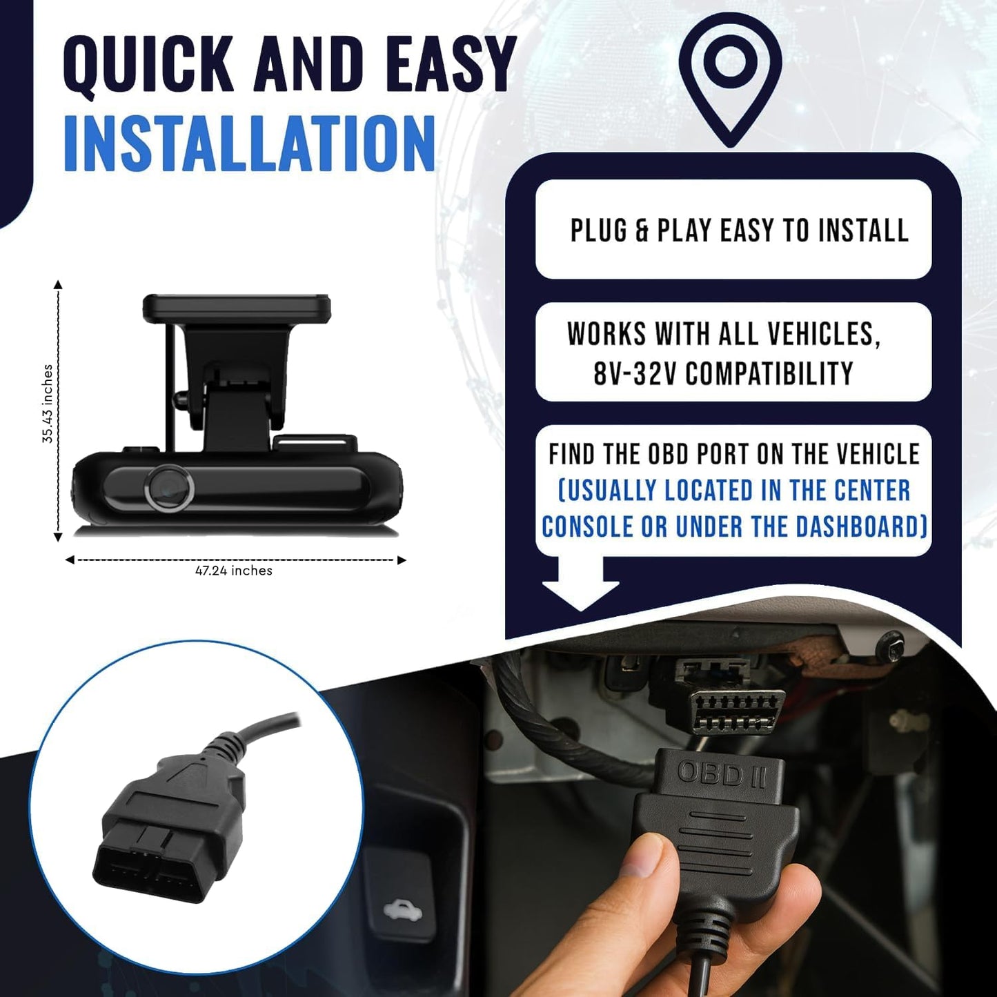 Rewire Security 4G Dual Vision Dashcam GPS Tracker with OBD II Power - Dual HD Cameras, Real-Time GPS Tracker for Vehicles, Cloud Storage - Interior & Road Recording - Easy Plug-and-Play Installation