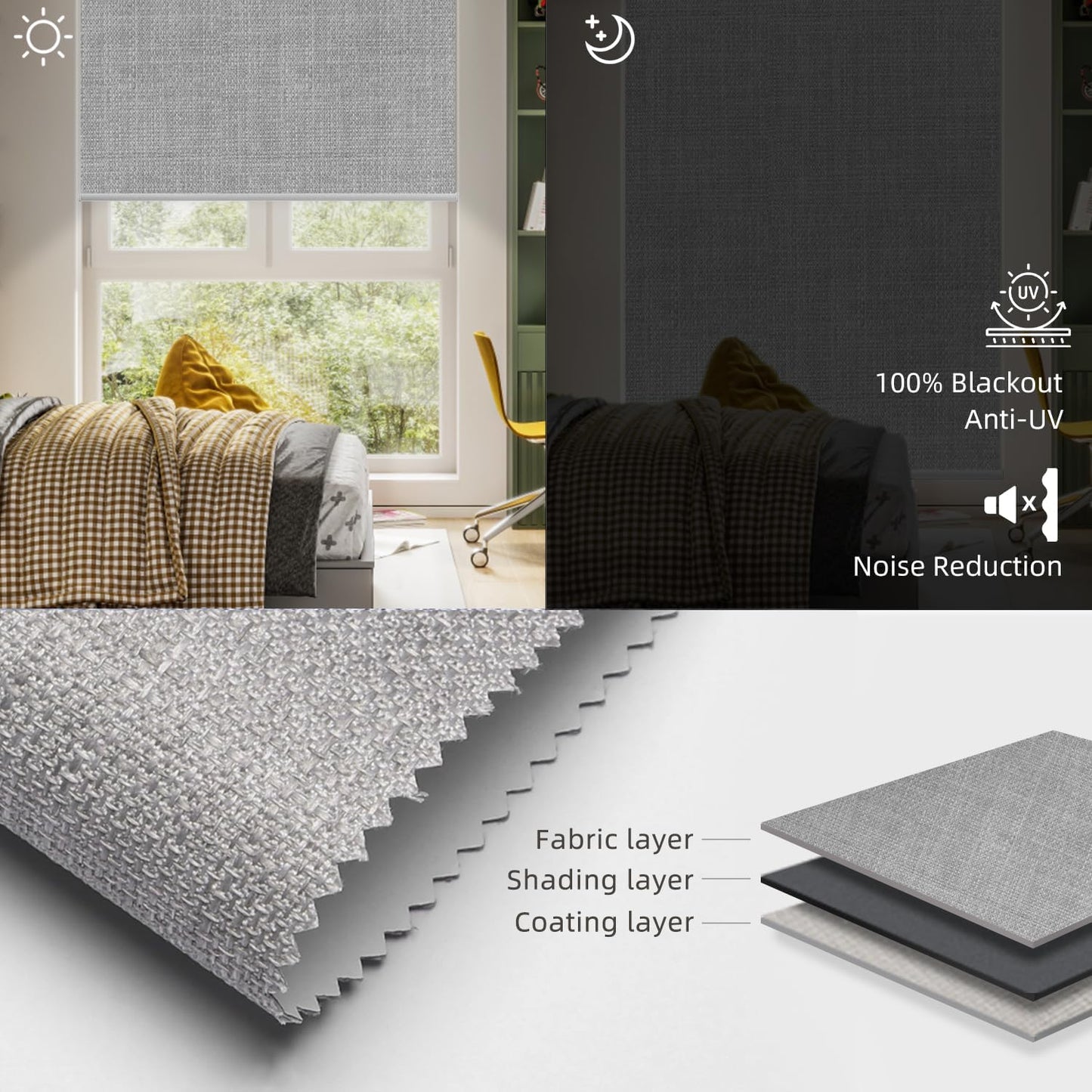 SmartWings Motorized Roller Shades Work with Homekit, Alexa Google, 100% Blackout Smart Blinds for Windows, Cordless Remote Control Window Shades, Vigor Pale Grey, Customized Size