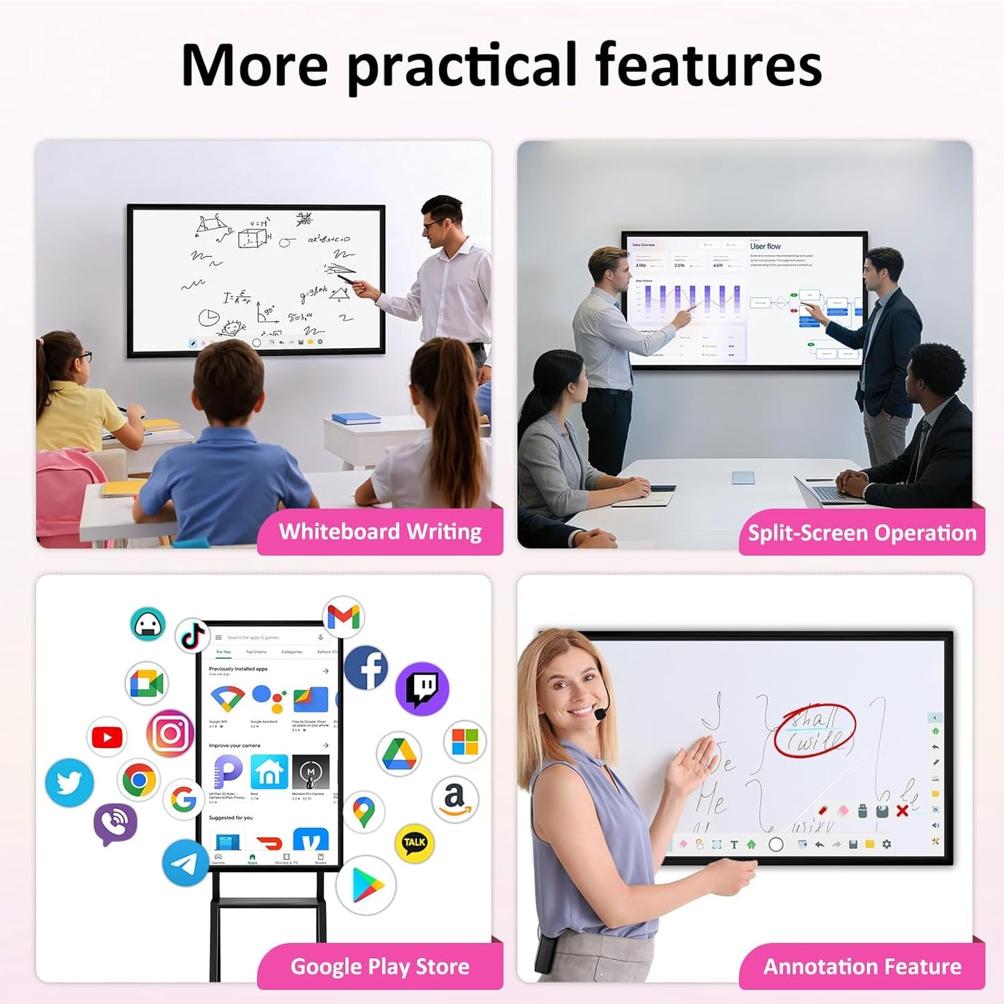 49" Smart Board, Electronic Interactive Smartboard for Classroom, Screen Mirroring, 8+64GB, Android iOS 14.0, Digital Whiteboard for Presention Annotation Live Streaming(Wall Mount Included)