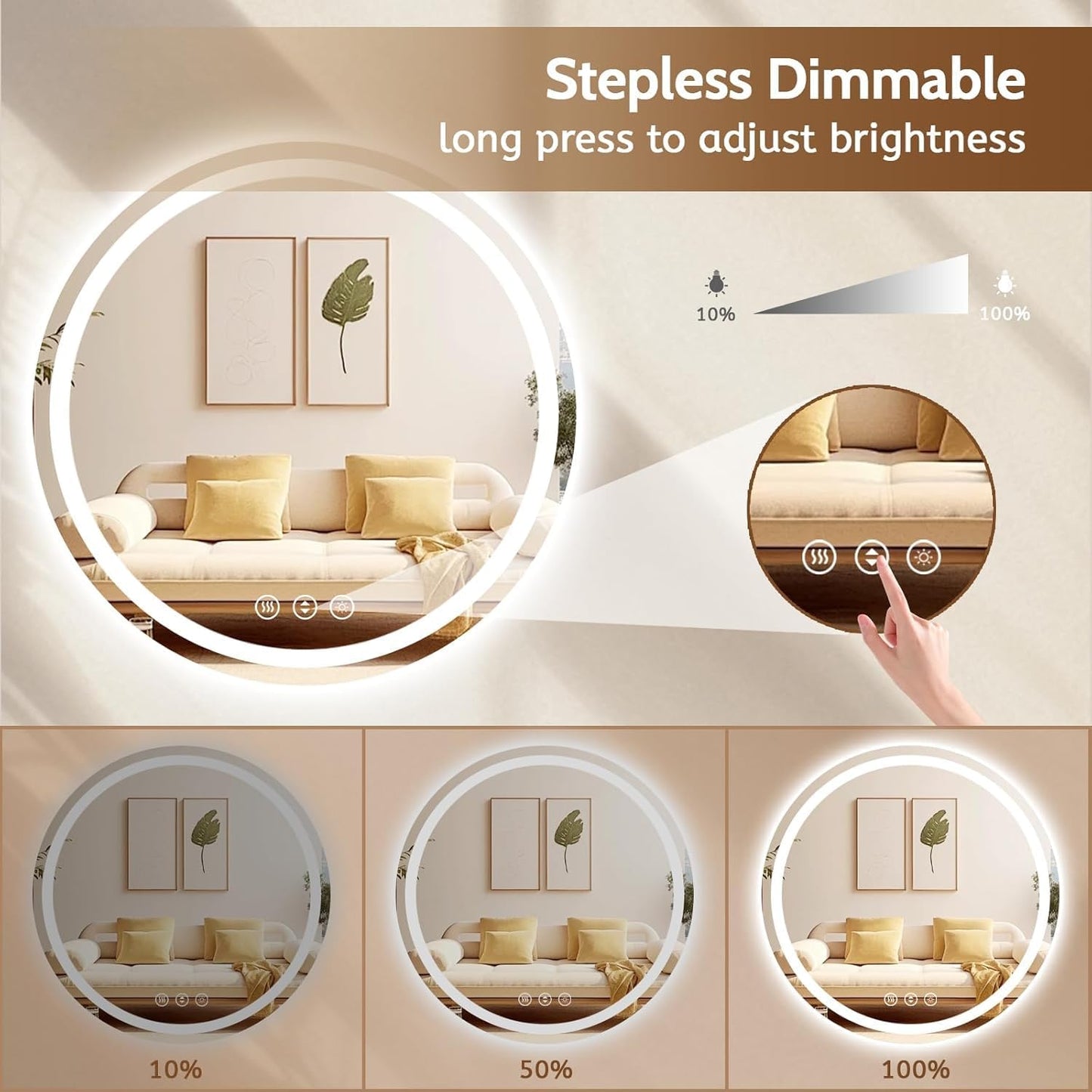 Round LED Bathroom Mirror with Lights, Backlit & Front Lighted, Wall-Mounted Vanity Mirror 3000K/4000K/6000K, Memory Functions, Anti-Fog, Dimmable Smart Mirror (Round 28" x 28")