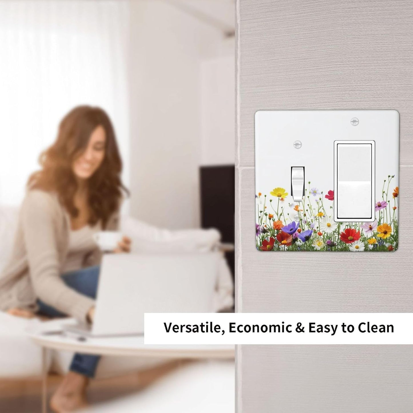 Outlet Covers Colorful Wildflowers Plant Floral Daisy 1 Toggle 1 Rocker Combination Decorative Wall Plate Electrical Switch Plates Light Switch Cover Plate For Bed Room Living Room Decor