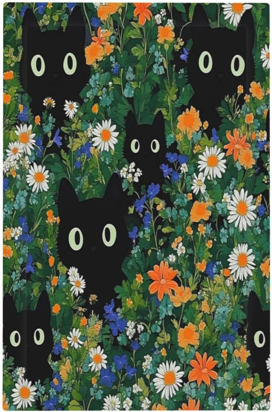 Boho Funny Black Cute Cats Daisy Wildflower Light Switch Cover Plate 1 Gang No Device Blank Electrical Wall Plates Faceplate Decorative Switch Plate For Kids Room Bed Room Decor