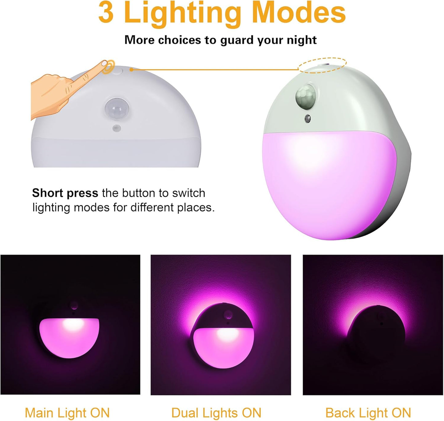 2 Pack Purple Battery Night Light, Motion Activated Night Light, 2.6" Small Sticky Lights, 3 Light Modes, Dimmable Calming Glow for Meditation, Relaxation, Bathroom, Bedroom, Travel, Violet