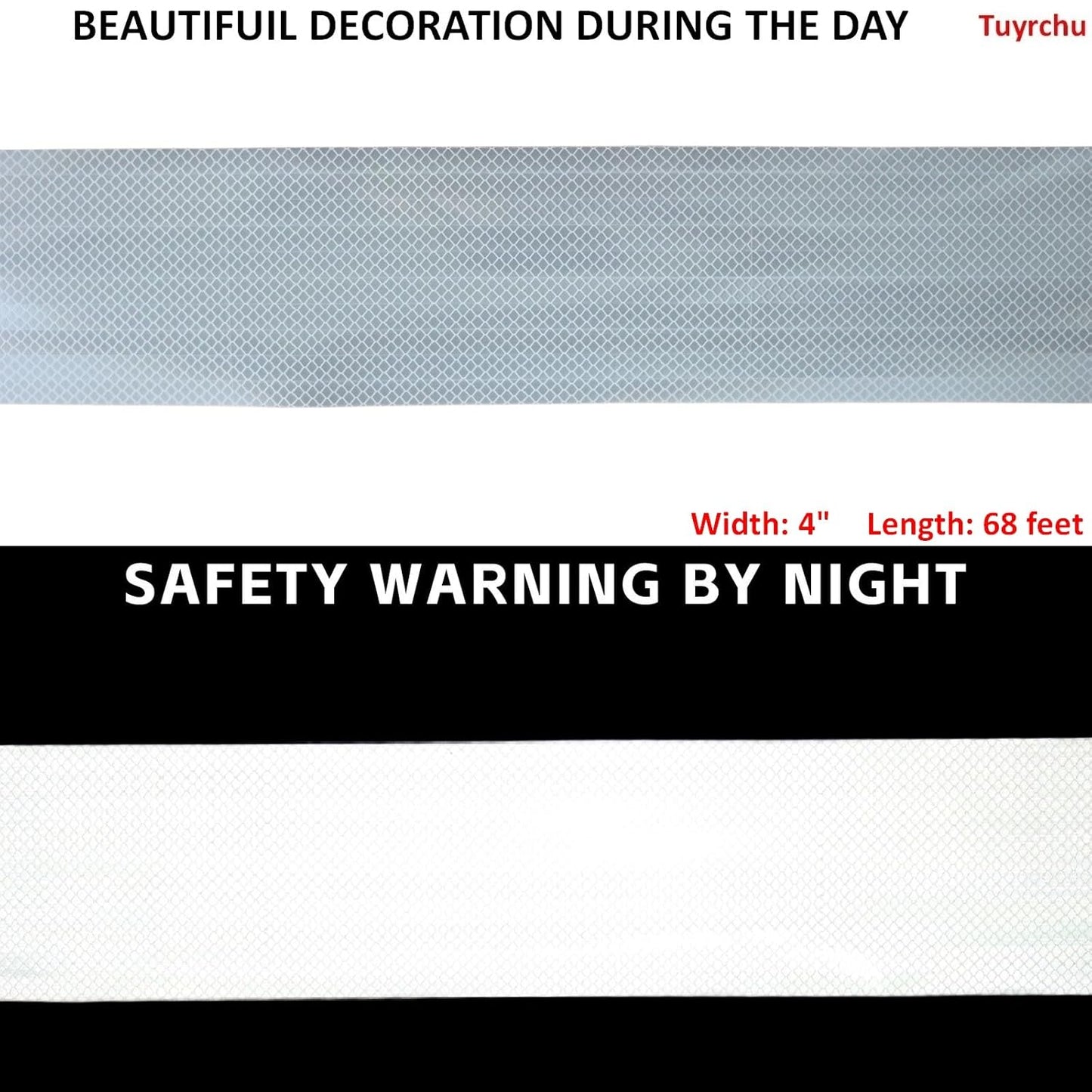 Non Fading White Reflective Tape Outdoor Waterproof 4 inch, High Visibility Warning Industrial Marking Tape, Safety Stickers (68 feet)