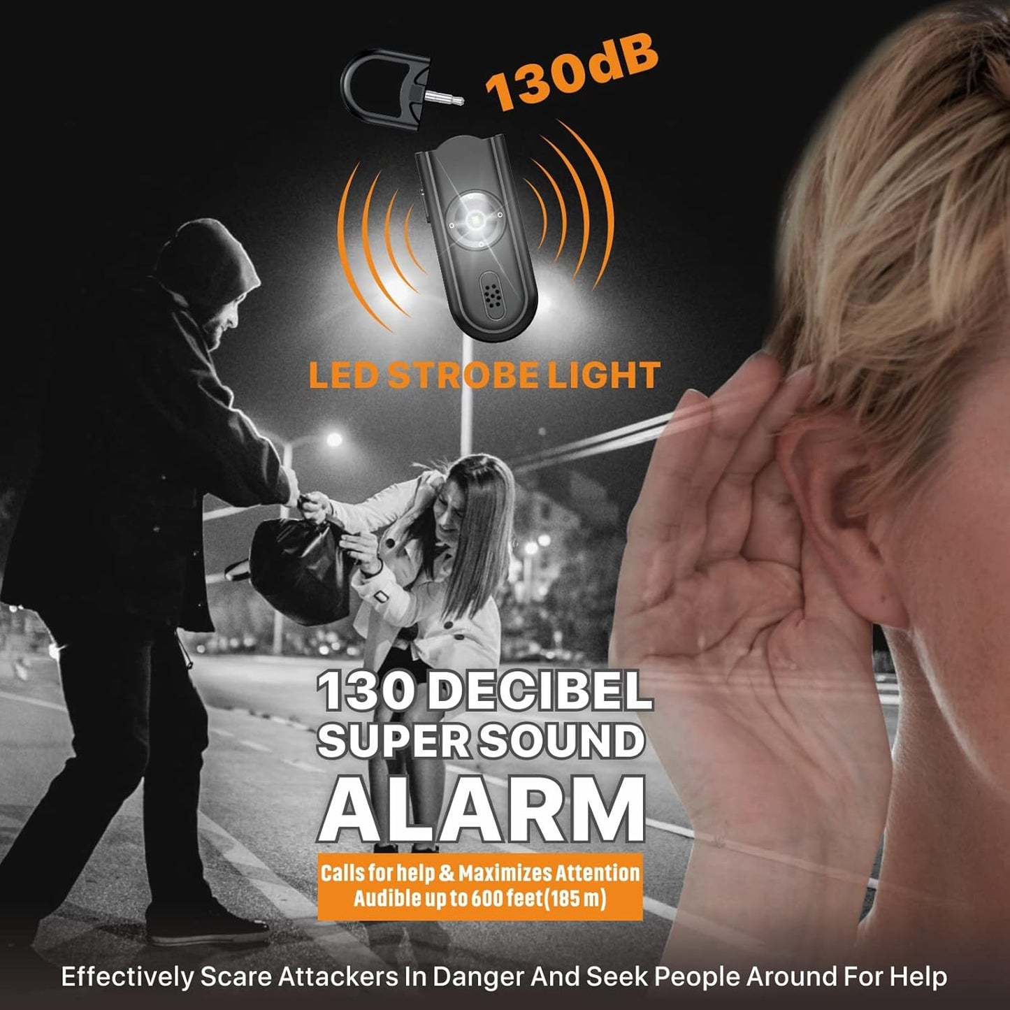 Safe Sound Personal Alarm, 130 dB Loud Siren Song Emergency Security Alarm Keychain with Strobe LED Light, Personal Sound Safety Siren for Women, Men, Children, Elderly