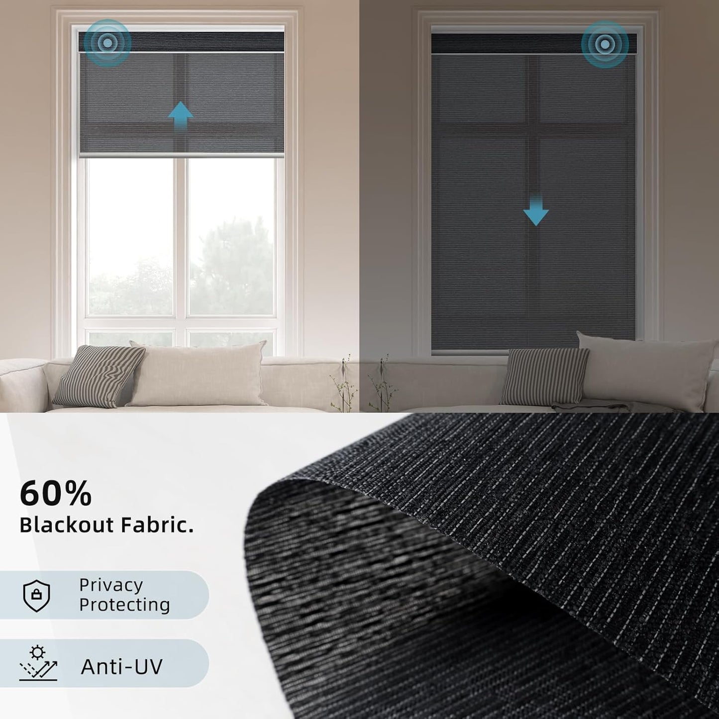 SmartWings Motorized Smart Roller Shades in Light Filtering, Electric Blinds with Remote for Windows Compatible with Alexa/Google Home/Homekit, Customized, 60% Blackout Twilight Obsidian