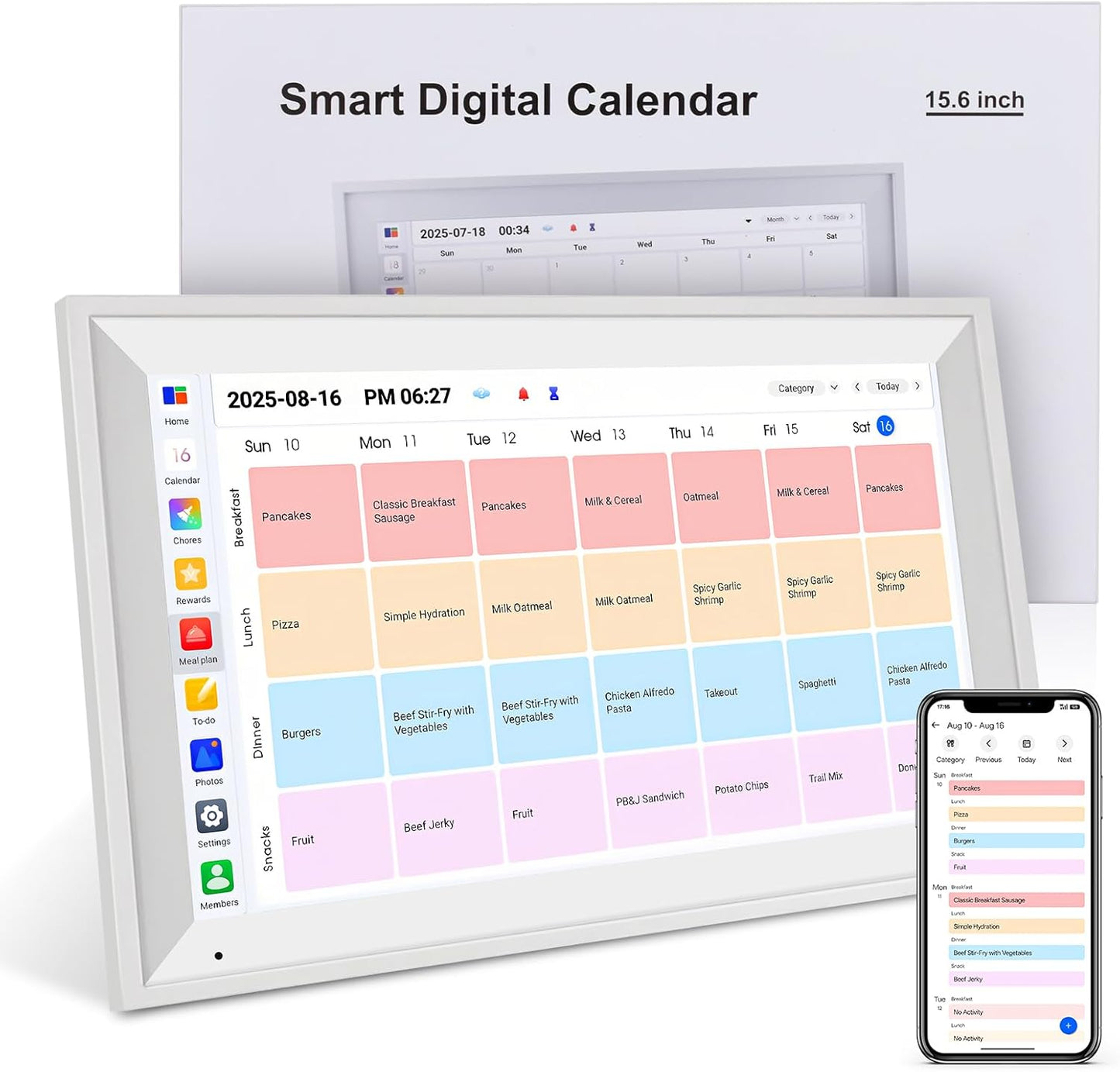 15.6 Inch Smart Digital Calendar 1080P Full HD Planner Digital Picture Frames Interactive Touchscreen Display Family Planner Stand Wall Mount White
