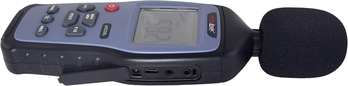 eS528L Decibel Meter and Recorder by ennoLogic – Digital Sound Level Meter and Noise Logger – Max/Min/Hold, 30-130 dBA Range, Updated Software