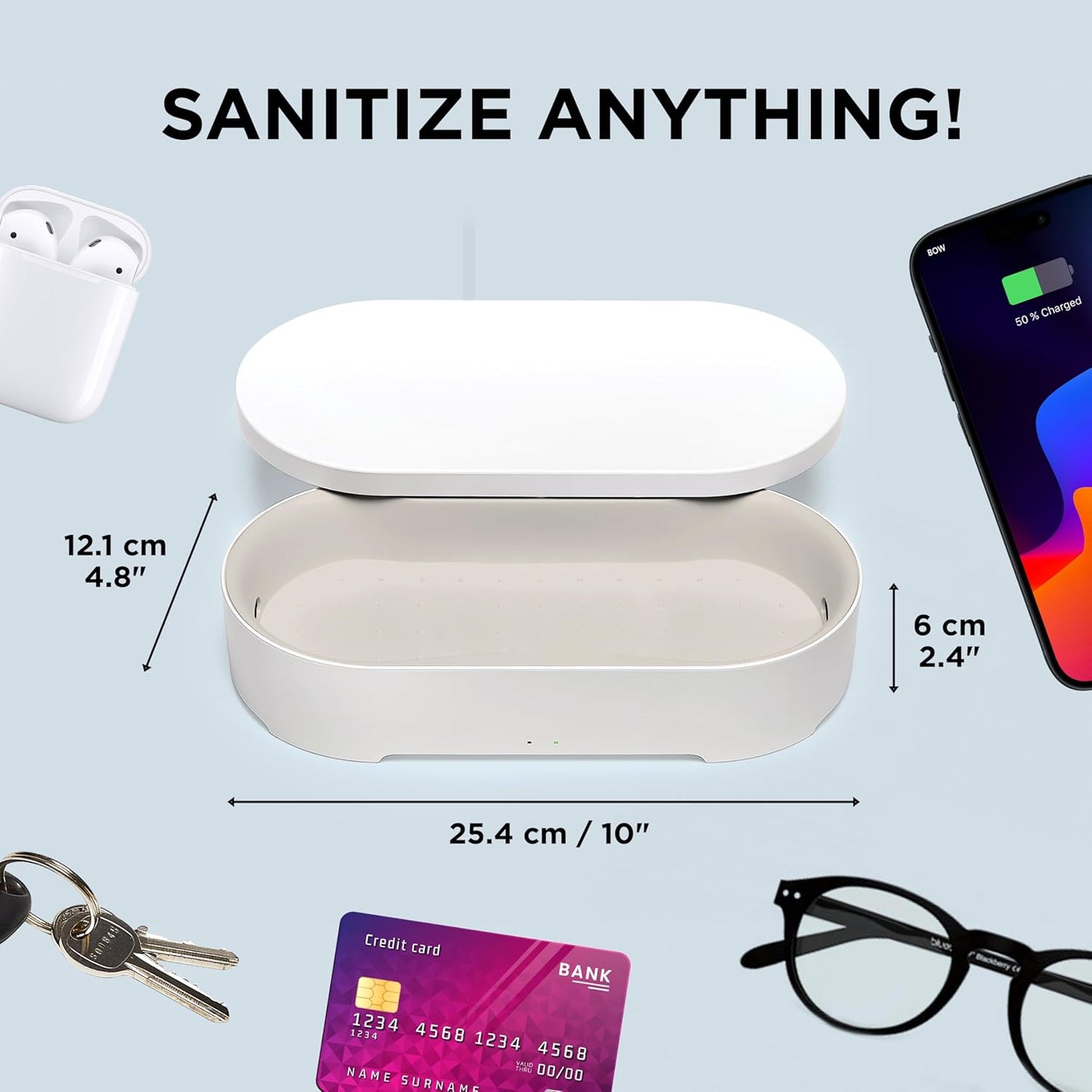 Lexon UV Phone Sanitizer Machine & Wireless Charger - OBLIO Box QI Fast Charging and 360° UV-C Light Cellphone Cleaner, Glasses, Keys, Makeup Brush, Tools, All That Fits in - White