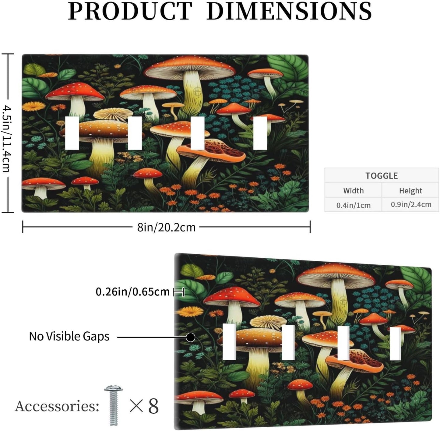 Decorative Light Switch Plate Covers Boho Red Mushroom Green Leaf Plants Floral 4 Gang Wall Plate Switch Cover Plate Quad Toggle Jumbo Electrical Faceplate for Bedroom Home Decor