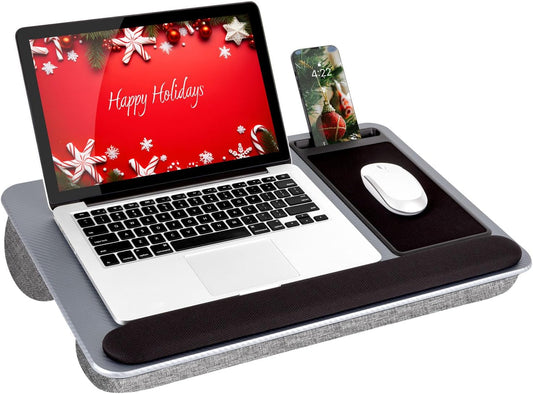 LAPGEAR Home Office Pro Lap Desk with Wrist Rest, Mouse Pad, and Phone Holder - Silver Carbon - Fits up to 15.6 Inch Laptops - Style No. 91615