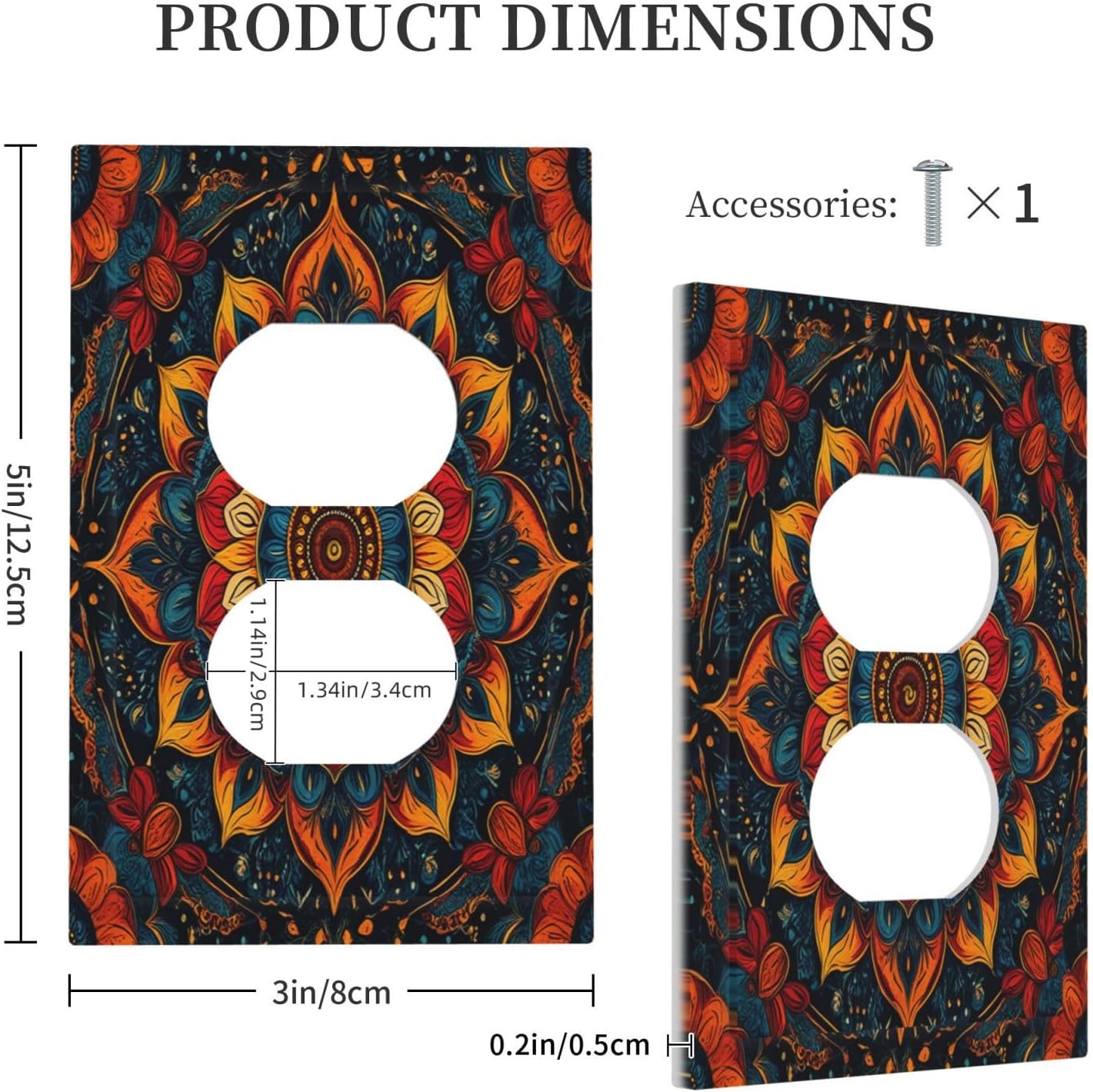 Boho Colorful Mandala 1 Gang Duplex Receptacle Switch Wall Plate Decorative Switchplate Outlet Covers Electrical Plug Cover Faceplate for Bathroom Home Decor 5 X 3 IN