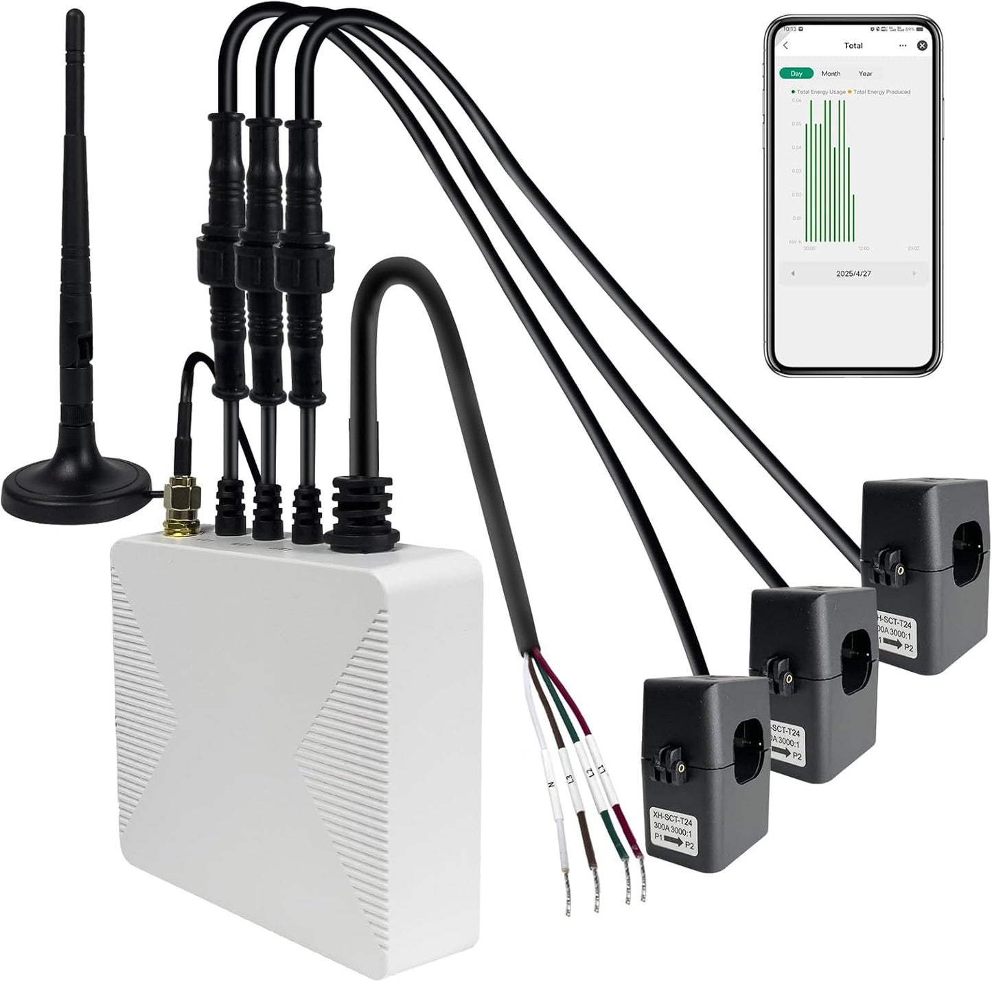 Smart Home Energy Monitor with 3 300A Clamps EdgeAnt, Real-Time Accurate Energy Consumption Tracking and Save Money, Home Energy Automation and Control, Solar Net Metering 2.4 GHz WiFi