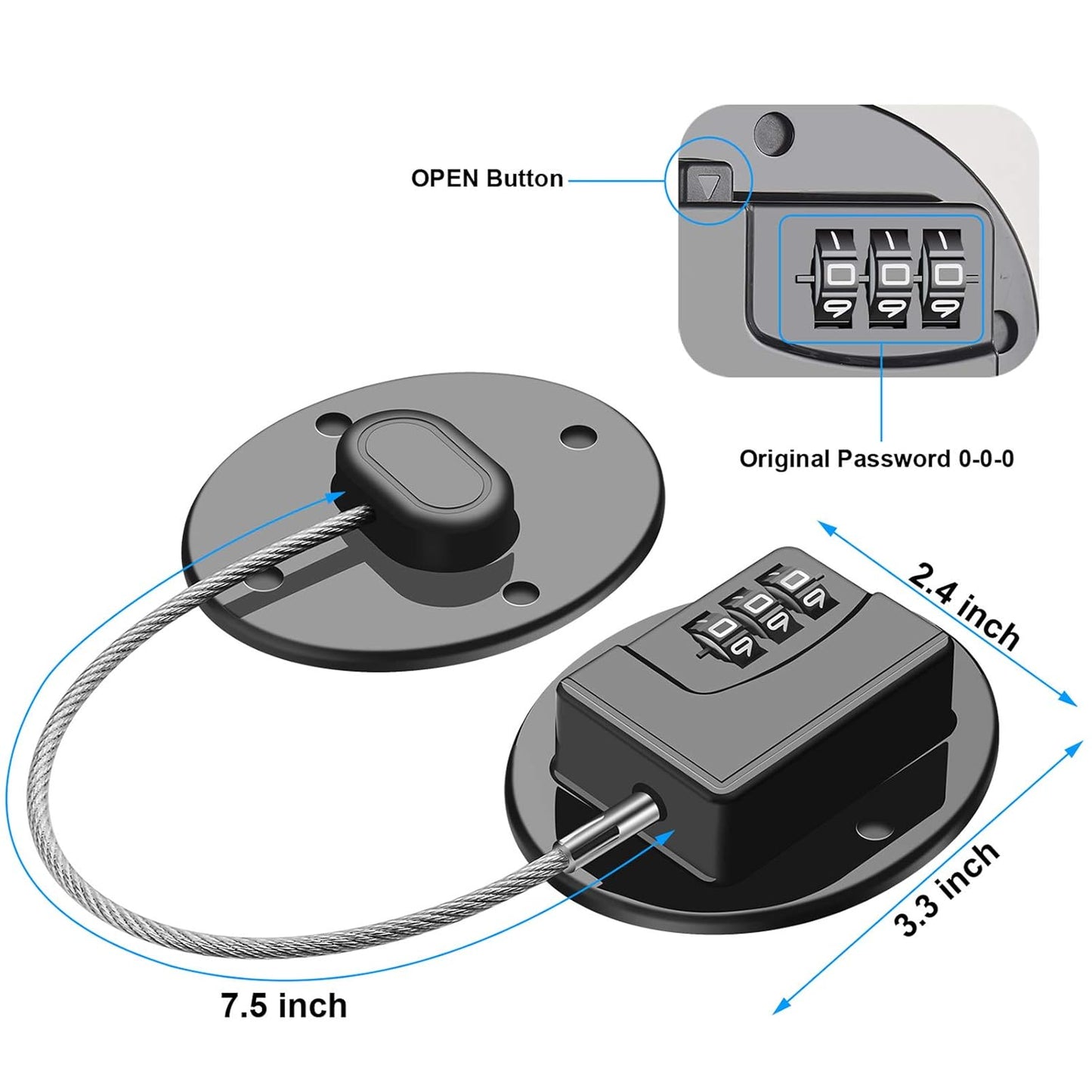 Refrigerator Lock - Heavy Duty Combination Fridge Lock, Child Proof Cabinet Locks,No Keys Needed(Black- 1 Pack)