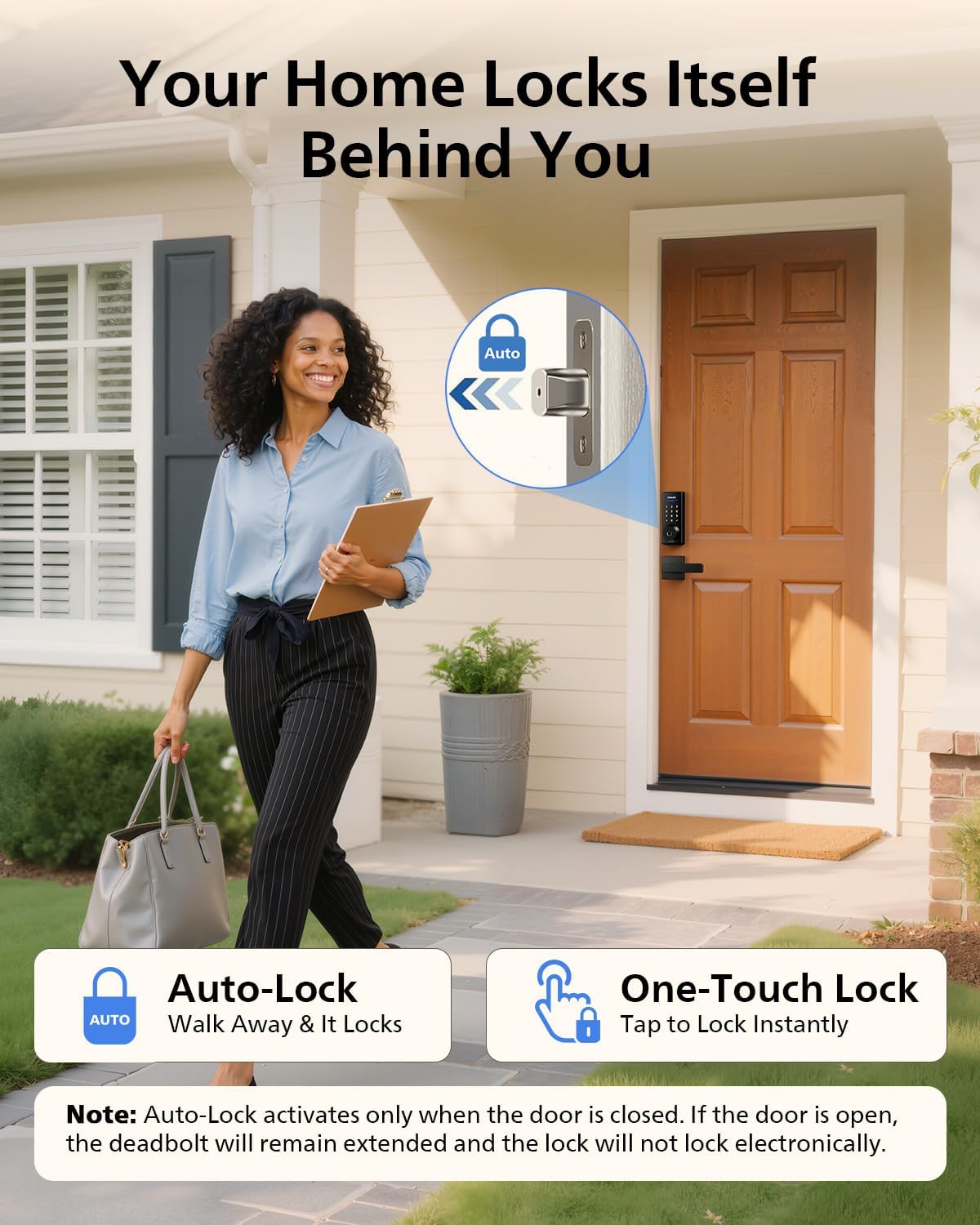 Philips Built-in WiFi Smart Lock, Keyless Entry Door Lock with App, Touchscreen, Indicator Light, Fingerprint Door Lock — Compatible with Alexa & Google, Splash-Proof Design, Includes 8 Batteries
